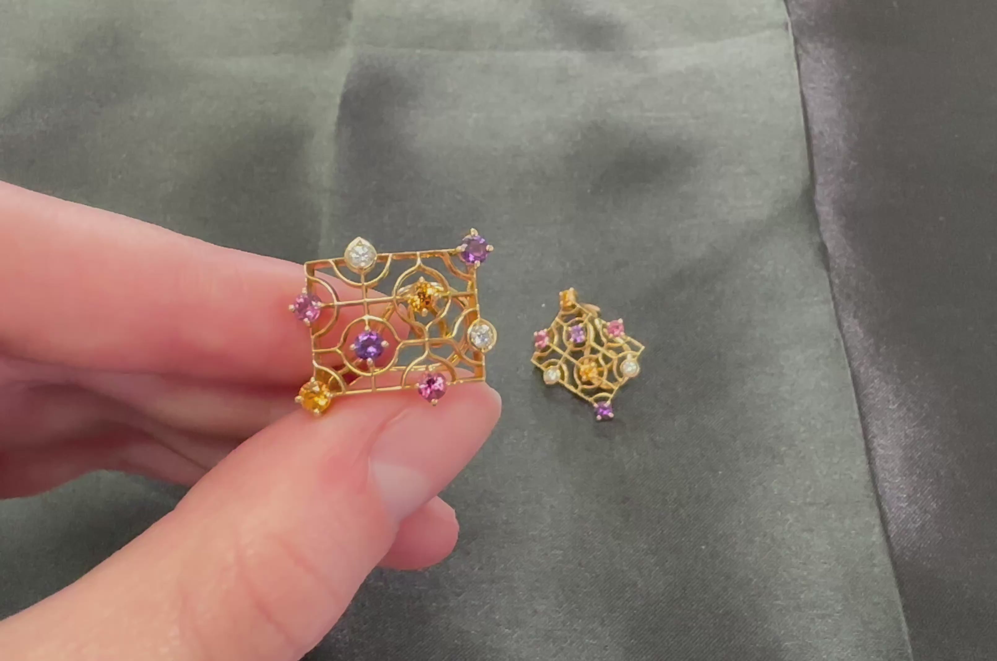 Mikimoto 0.14ct Diamond 0.60ct Multi Color Sapphire 18K Yellow Gold Earrings