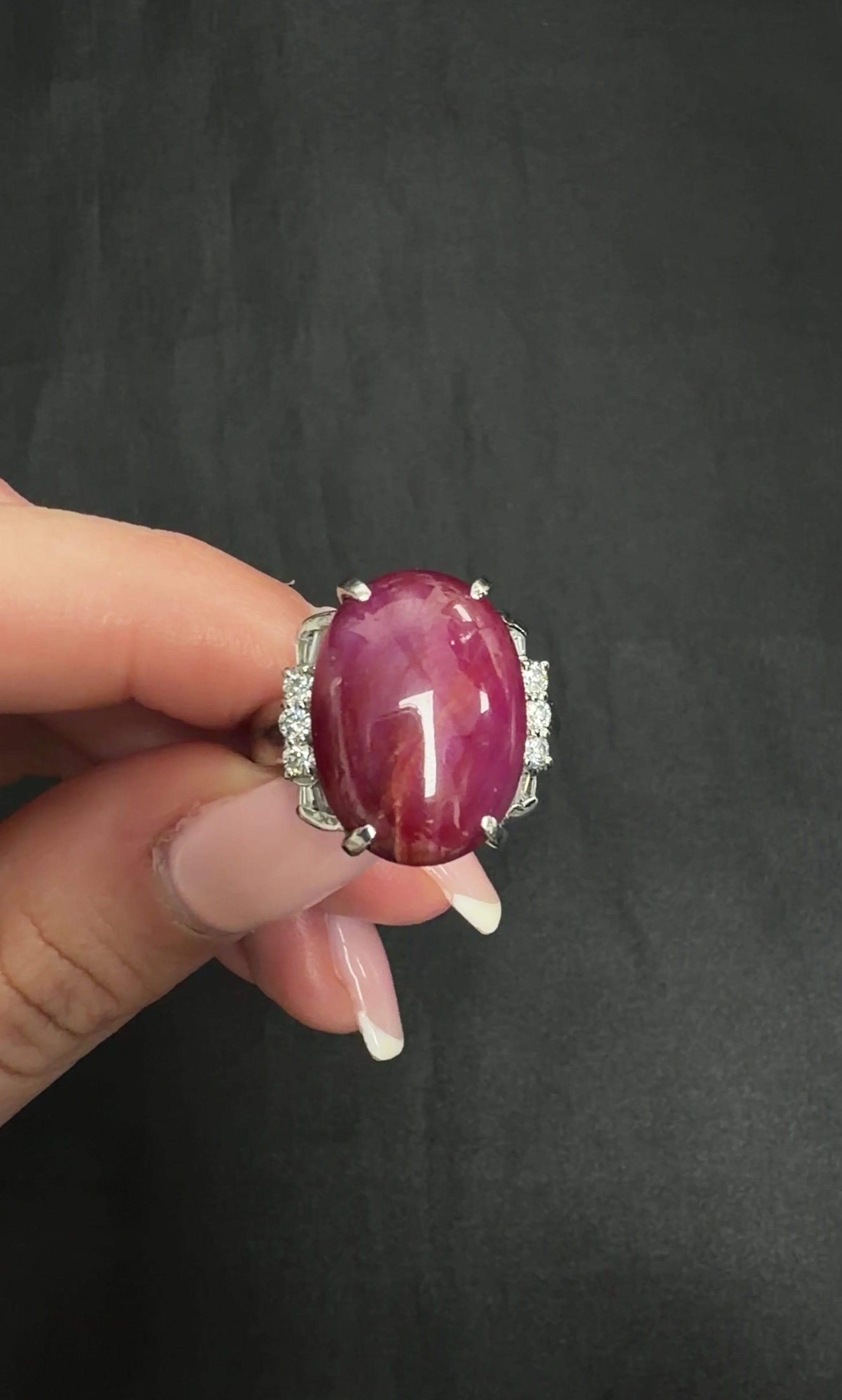 Vintage 22.06ct Natural Star Ruby & 0.58ct Diamond Platinum Ring Size 9.25