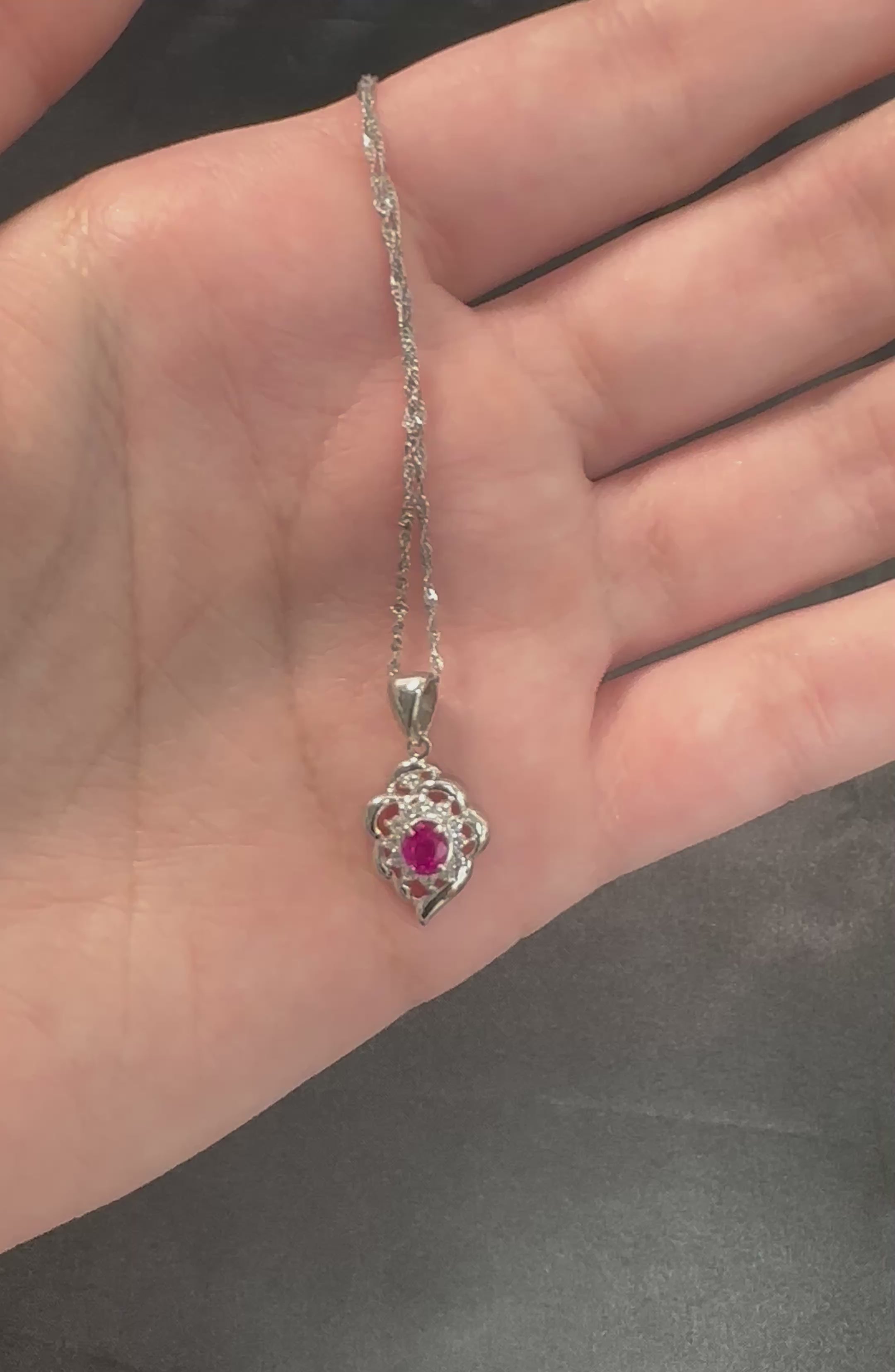 Vintage 0.37ct Intense Red Ruby & 0.15ct Diamond Platinum Necklace