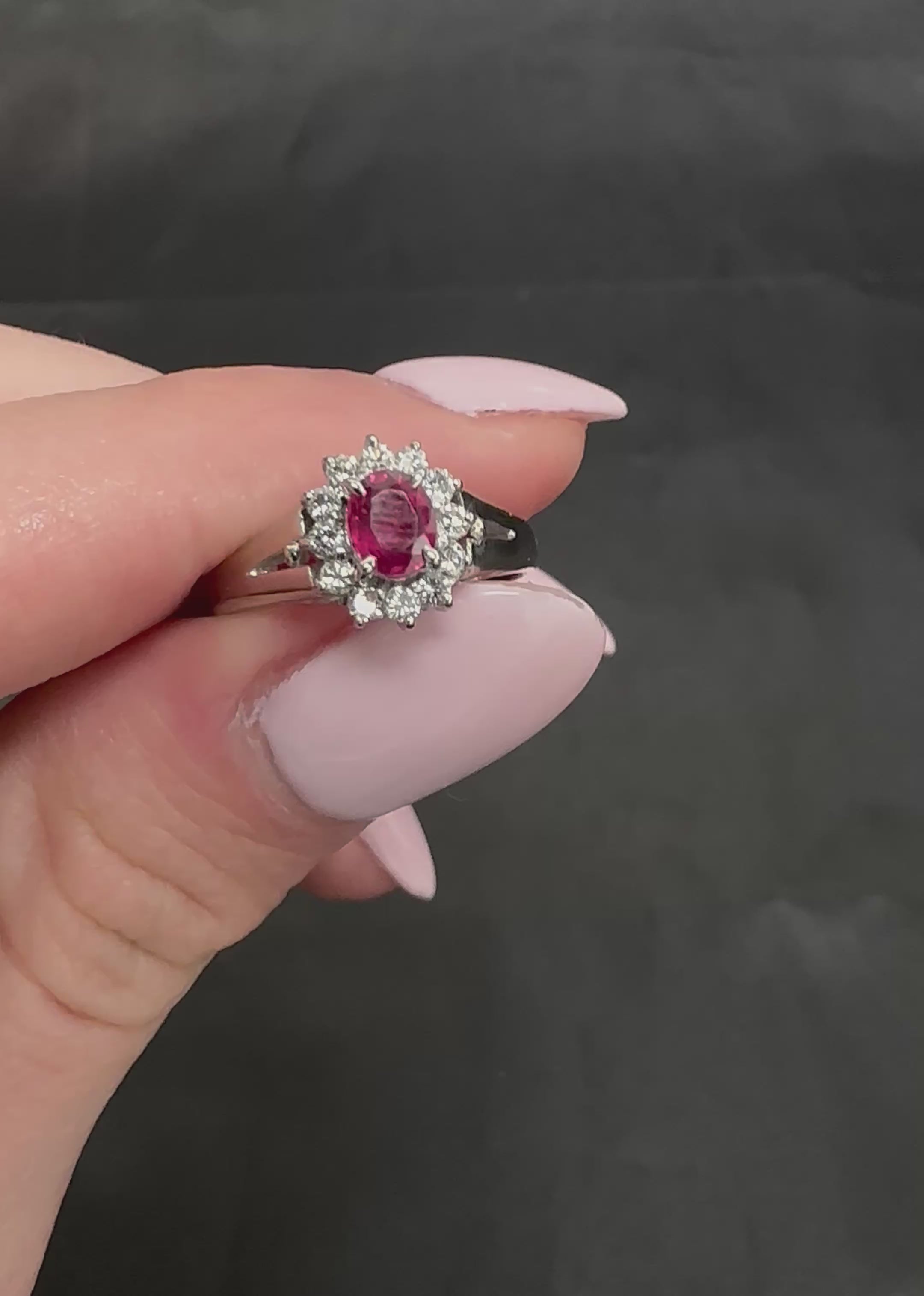 Vintage 0.41ct Ruby & 0.19ct Diamond Platinum Cocktail Halo Ring Size 5.25
