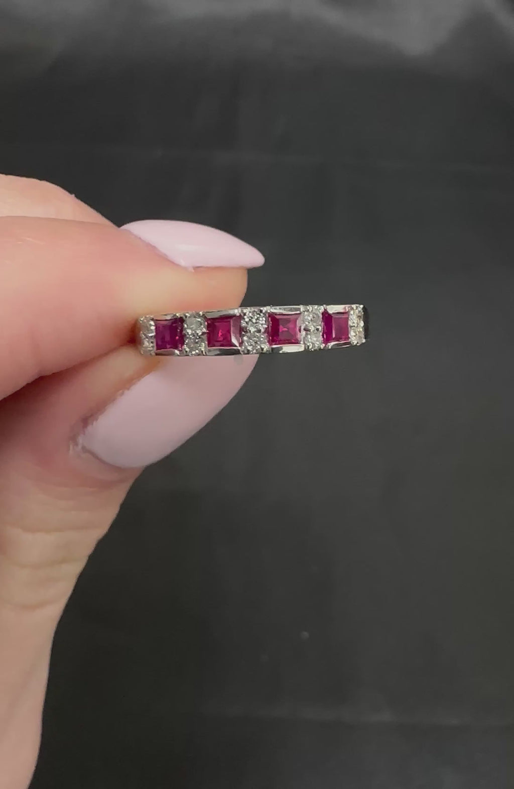 Vintage 0.55ct Vivid Red Ruby & 0.15ct Diamond Platinum 3.5mm Band Size 6.25