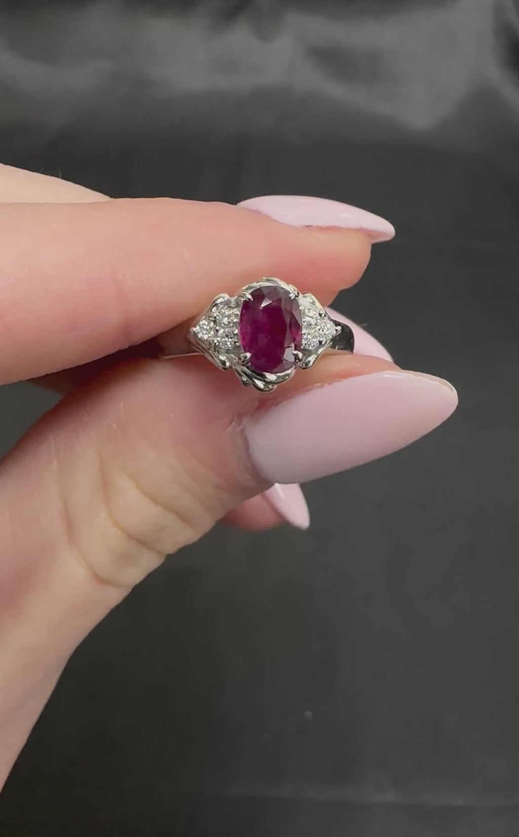 Vintage 0.68ct Intense Red Ruby & 0.08ct Diamond Platinum Handmade Ring Size 5