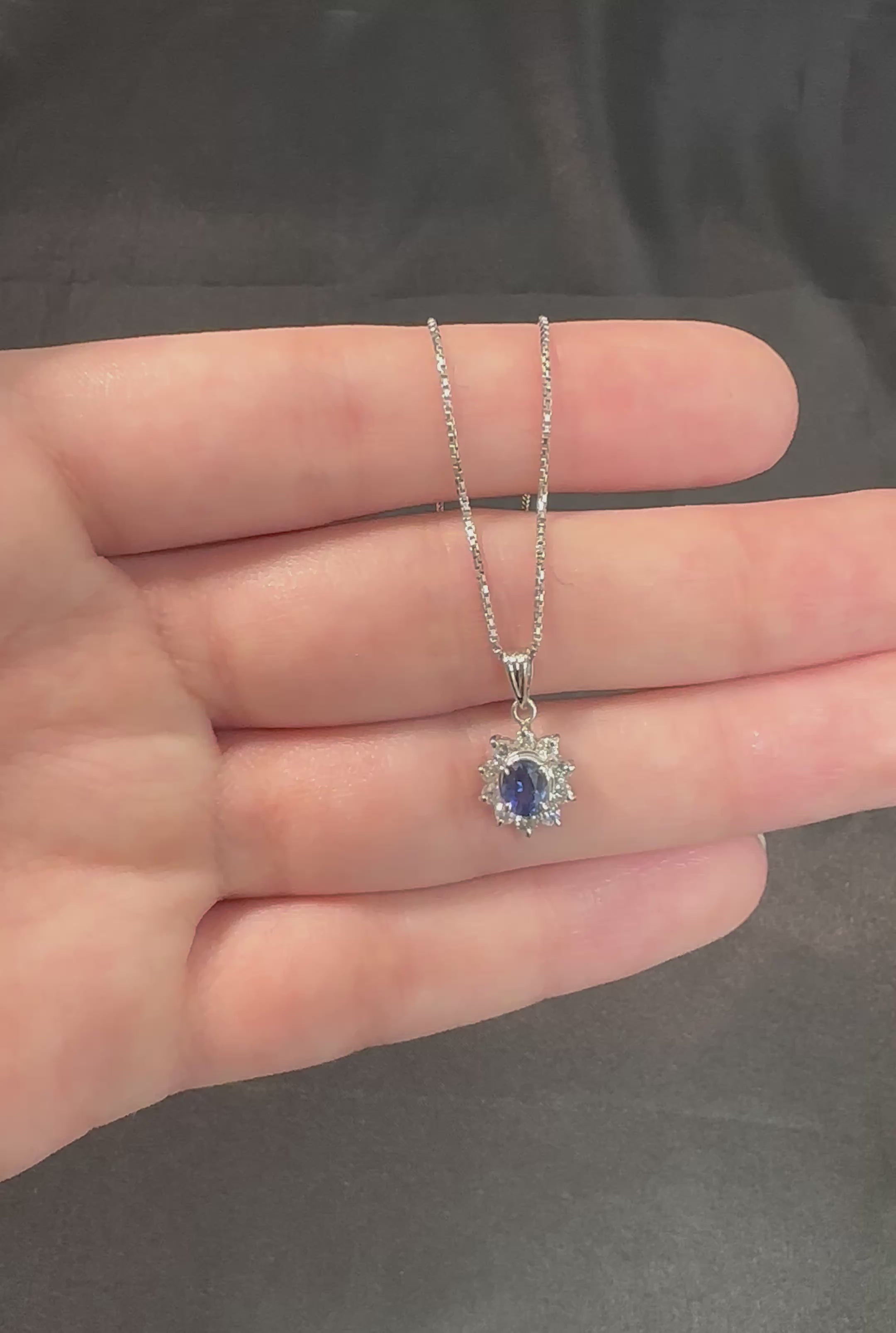 Vintage 0.40ct Royal Blue Sapphire 0.30ct Diamond Halo Platinum Necklace