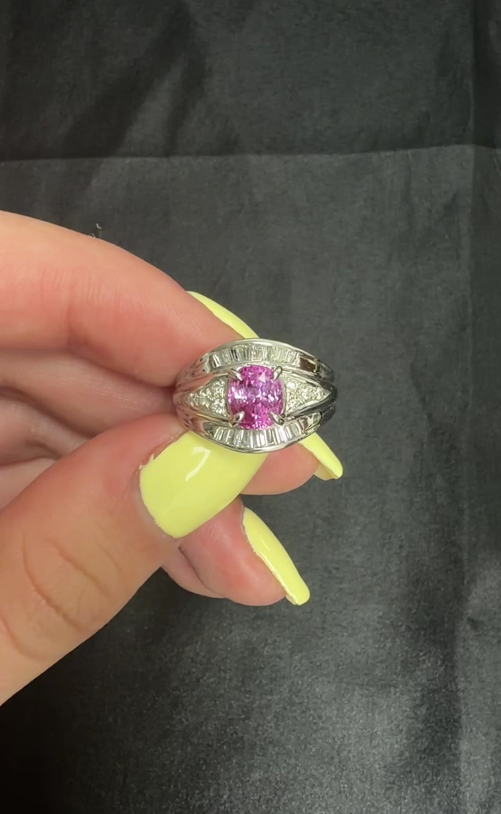 2.12ct GIA Certified Vivid Pink Sapphire & 0.54ct Diamond Platinum Ring Size 5