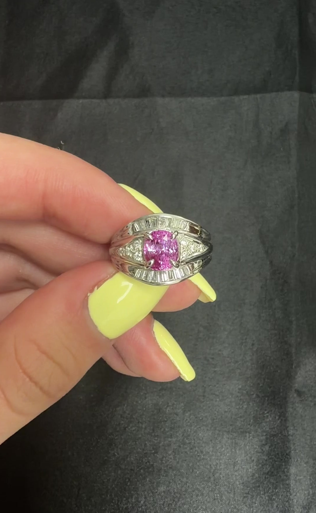 2.12ct GIA Certified Vivid Pink Sapphire & 0.54ct Diamond Platinum Ring Size 5