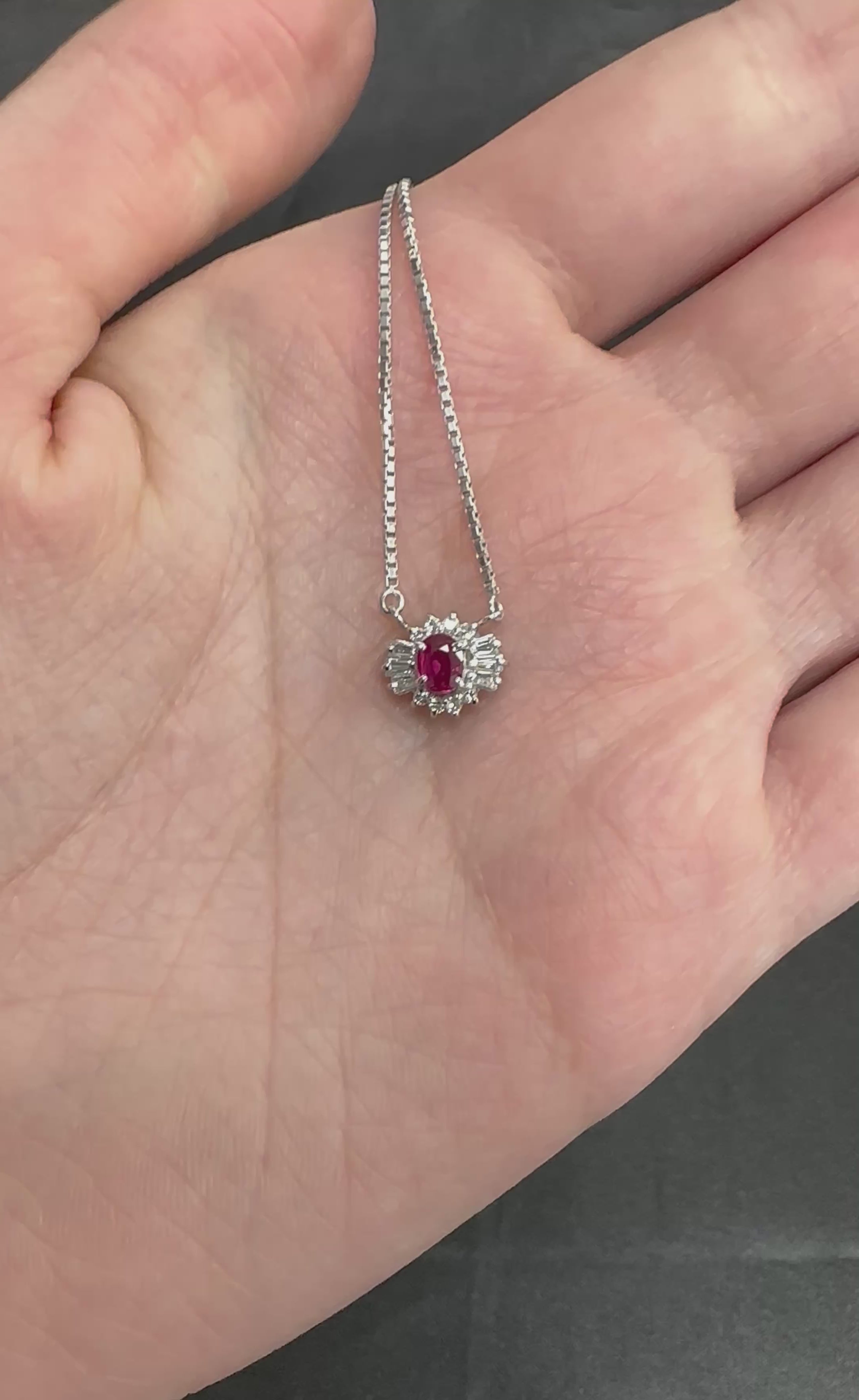 Fine 0.33ct Vivid Red Ruby & 0.19ct Diamond Platinum 16 Inch Necklace, 5.26g