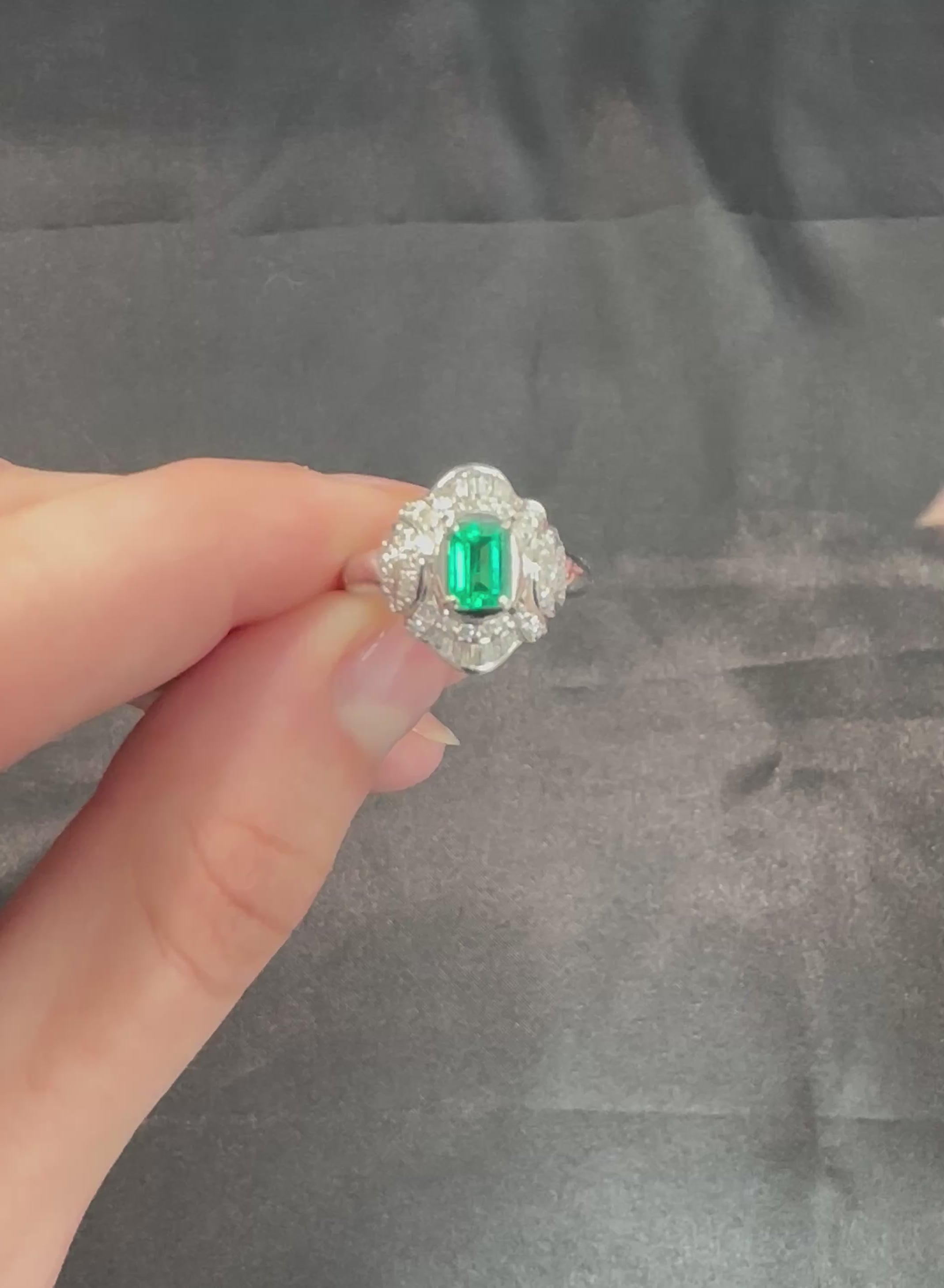 0.61ct GIA Colombian No Oil Emerald & 0.32ct Diamond Platinum Ring, Size 5.5