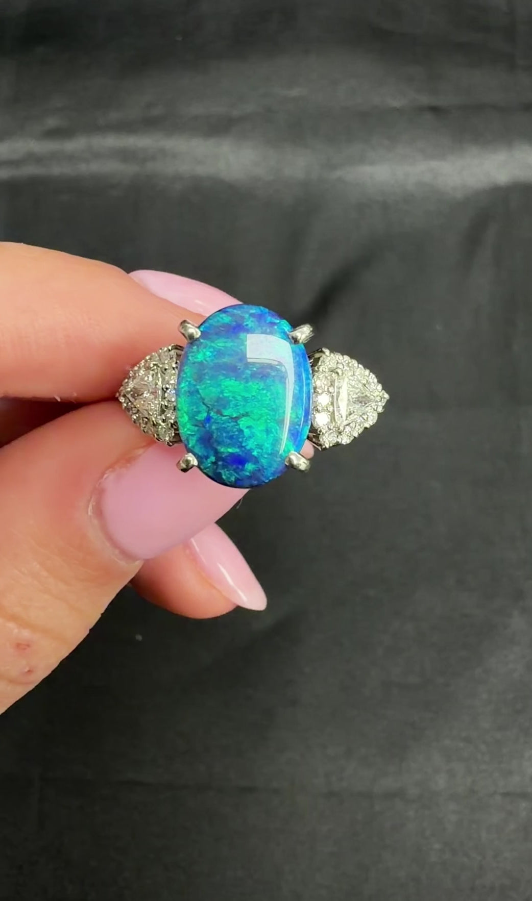 Fine 4.88ct Natural Untreated Black Opal & 0.53ct Diamond Platinum Ring, Size 6