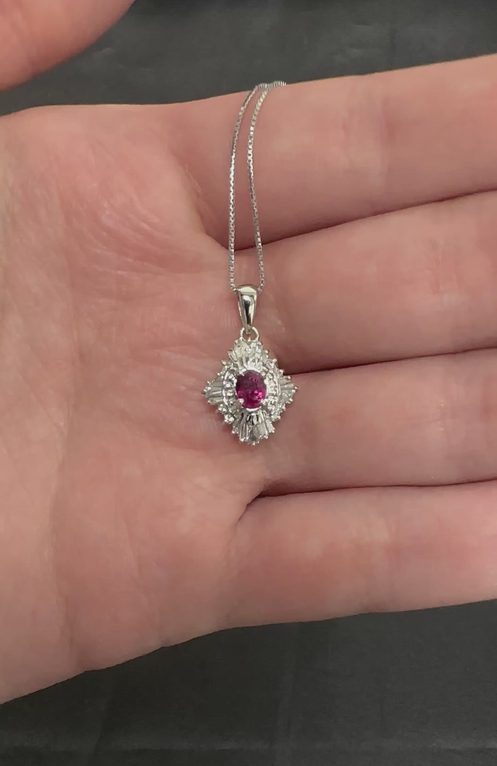 Fine 0.35ct Intense Red Ruby & 0.06ct Diamond 16 Inch Platinum Necklace, 4.29g