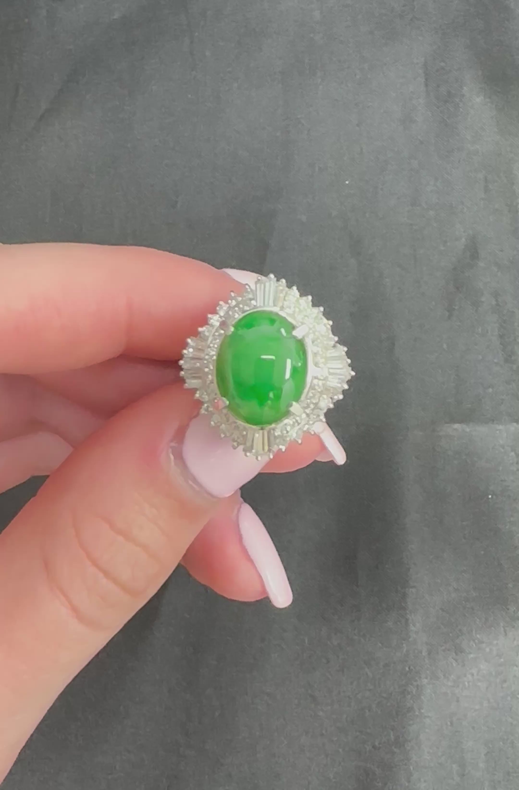 5.59ct GIA Natural Burmese Jadeite Jade 1.10ct Diamond Platinum Ring, Size 5.75