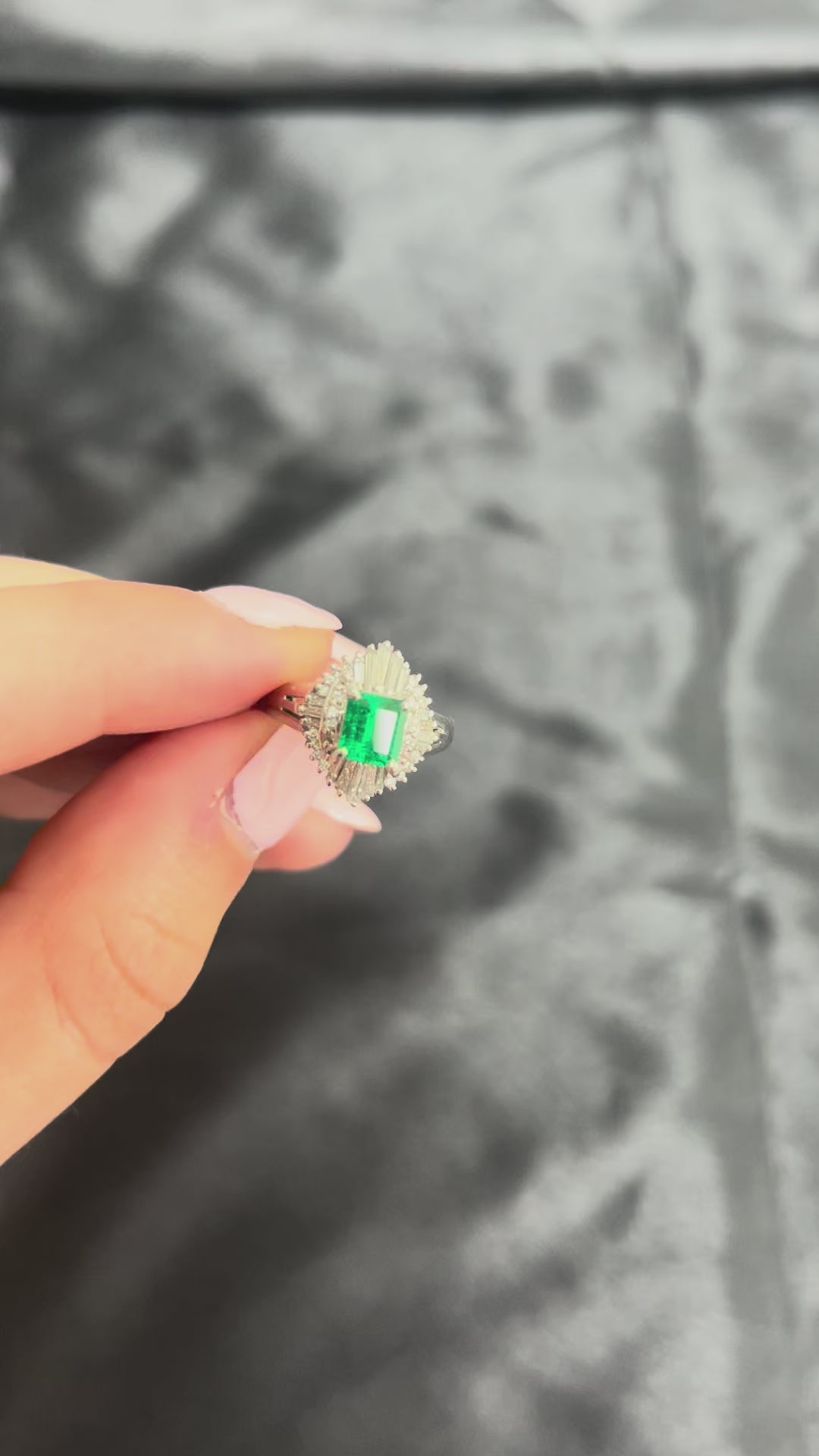 0.73ct Colombian Intense Green Emerald & 0.57ct Diamond Platinum Ring Size 5.25