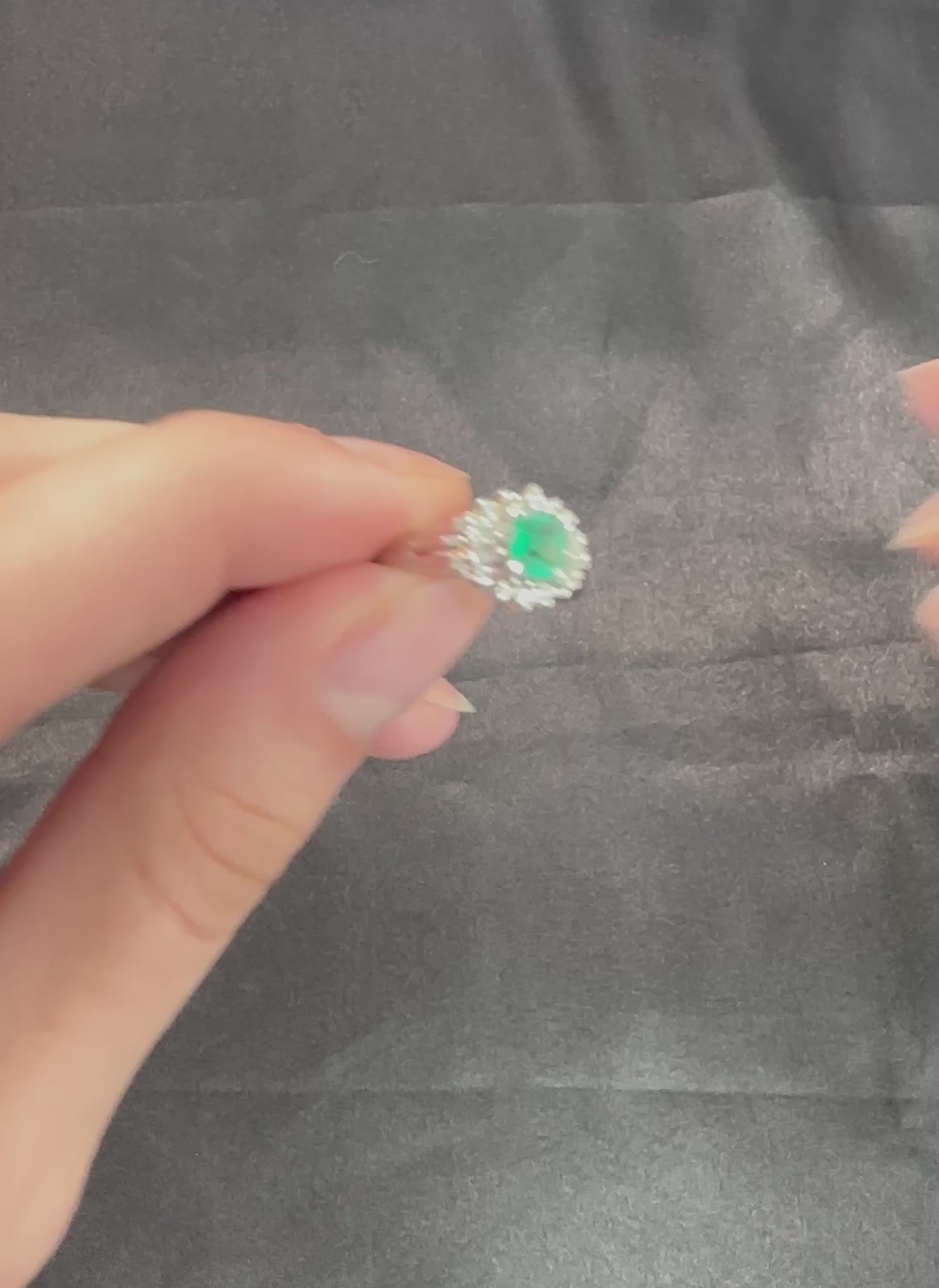 Vintage 0.30ct Colombian Emerald & 0.24ct Diamond Platinum Cocktail Ring Size 5