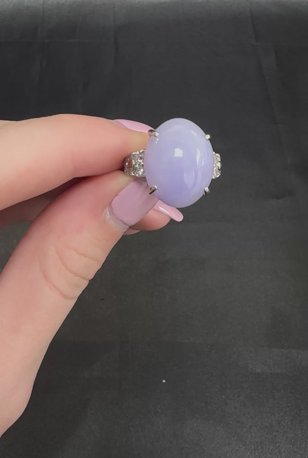 16.25ct Natural Lavender Jadeite Jade 0.69ct Diamond Platinum Ring Size 6.5