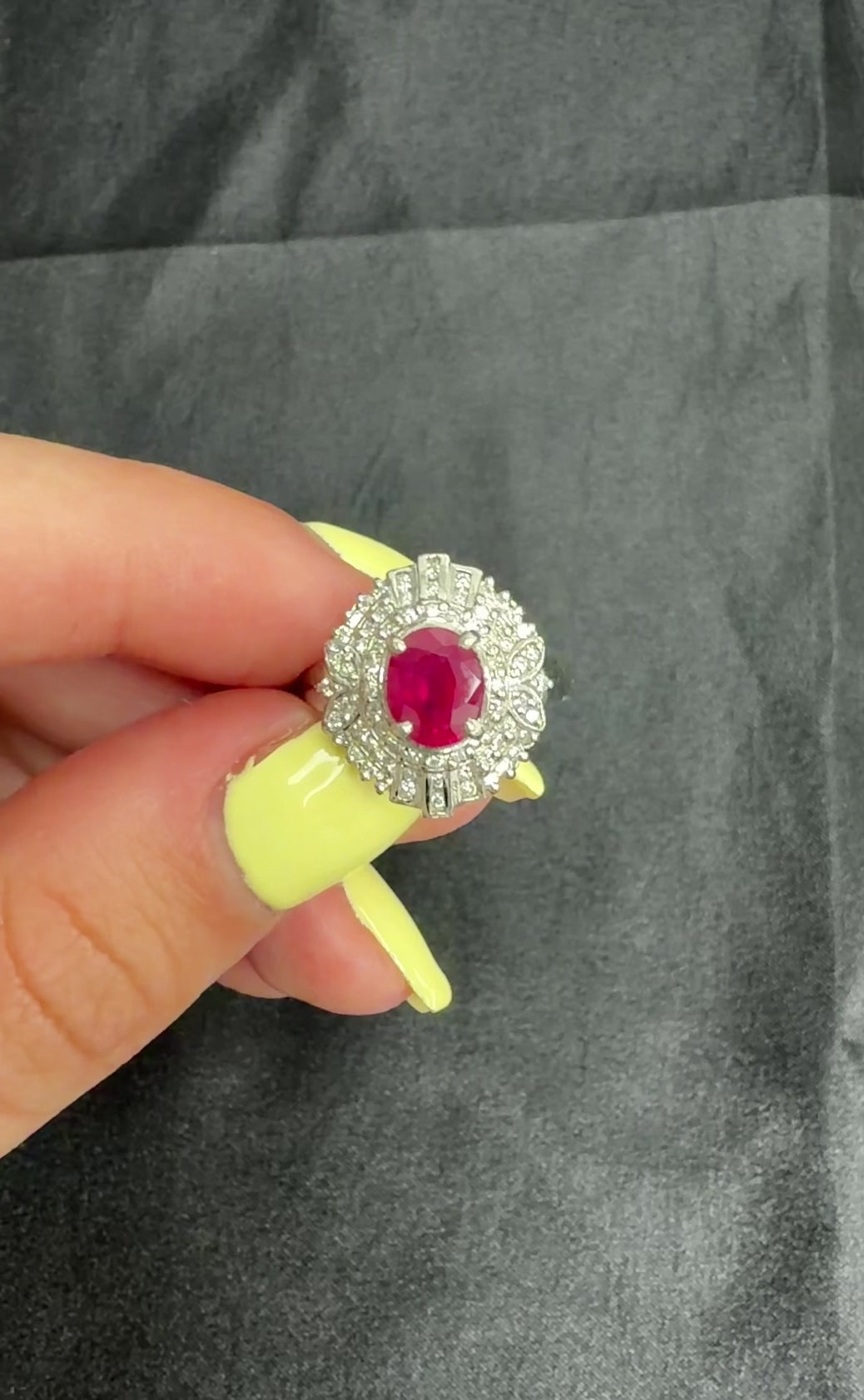 Fine Intense Red 1.58ct GIA Burma Ruby & 0.39ct Diamond Platinum Ring, Size 6.25