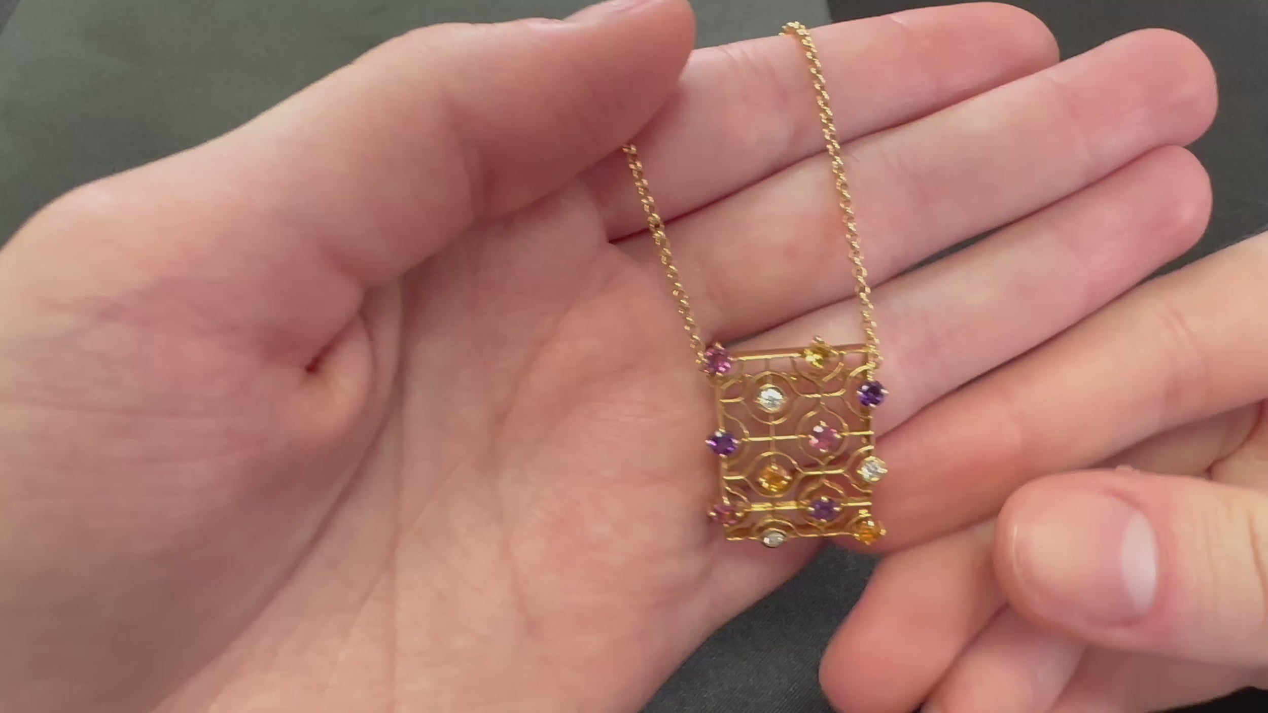 Rare Mikimoto 0.10ct Diamond 0.90ct Multicolor Sapphire 18K Yellow Gold Necklace