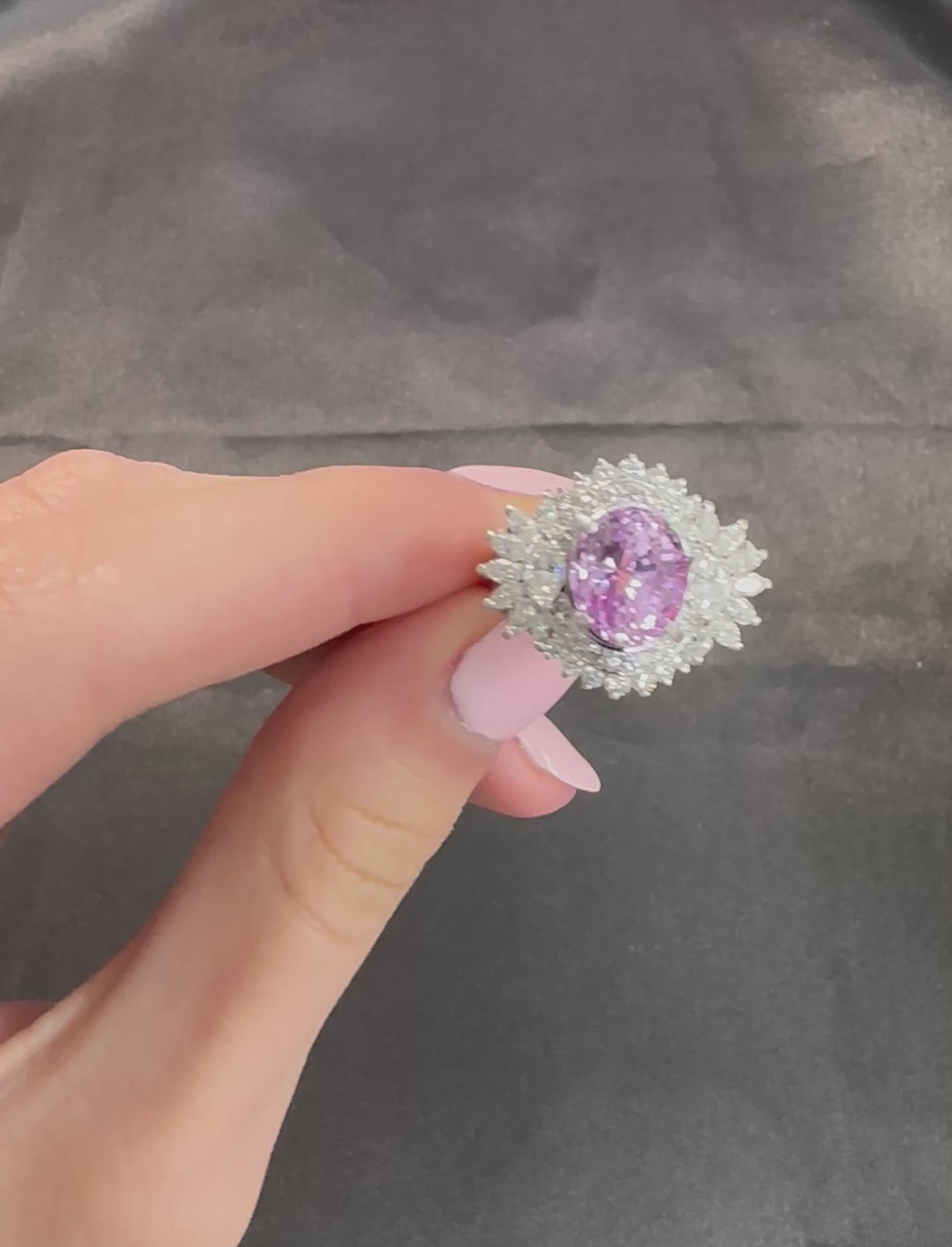 5.26ct Purple Sapphire GIA Heated Ceylon 1.43ct Diamond Platinum Ring, Size 7