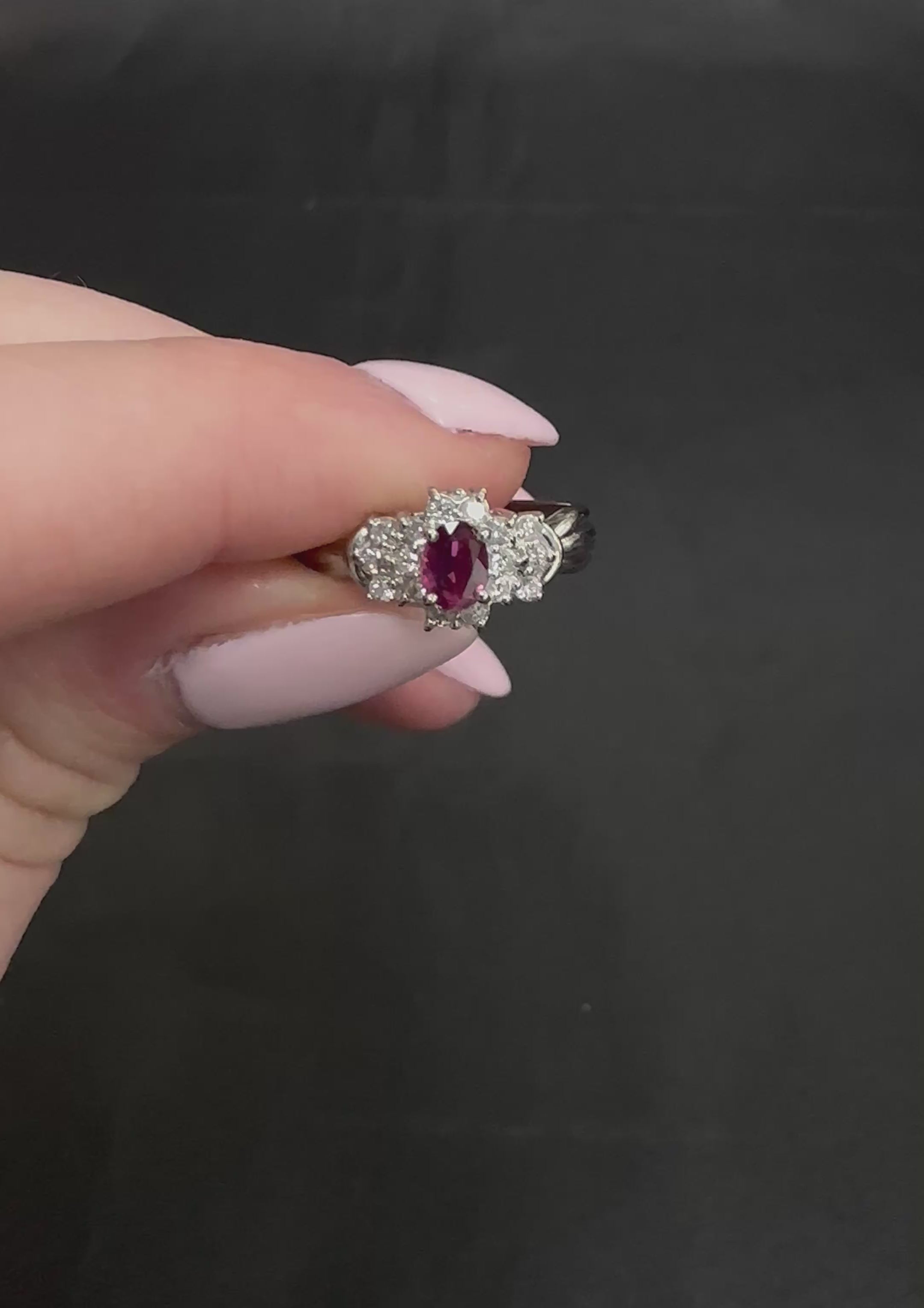 Vintage 0.35ct Natural Untreated Ruby & 0.23ct Diamond Platinum Ring Size 4.75