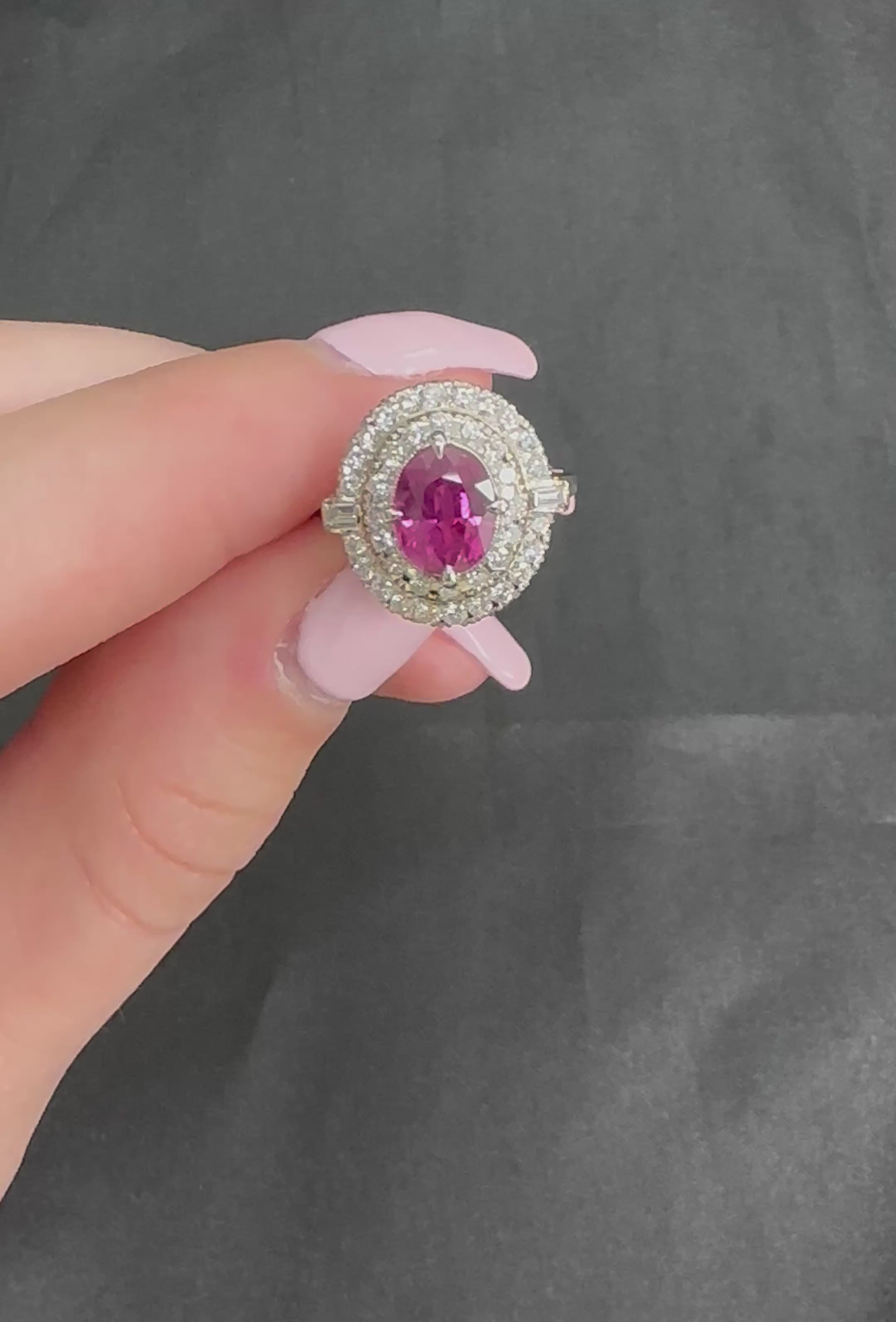 Fine Vintage 2.02ct GIA Thai Ruby & 0.83 Diamond Platinum Ring, Size 6