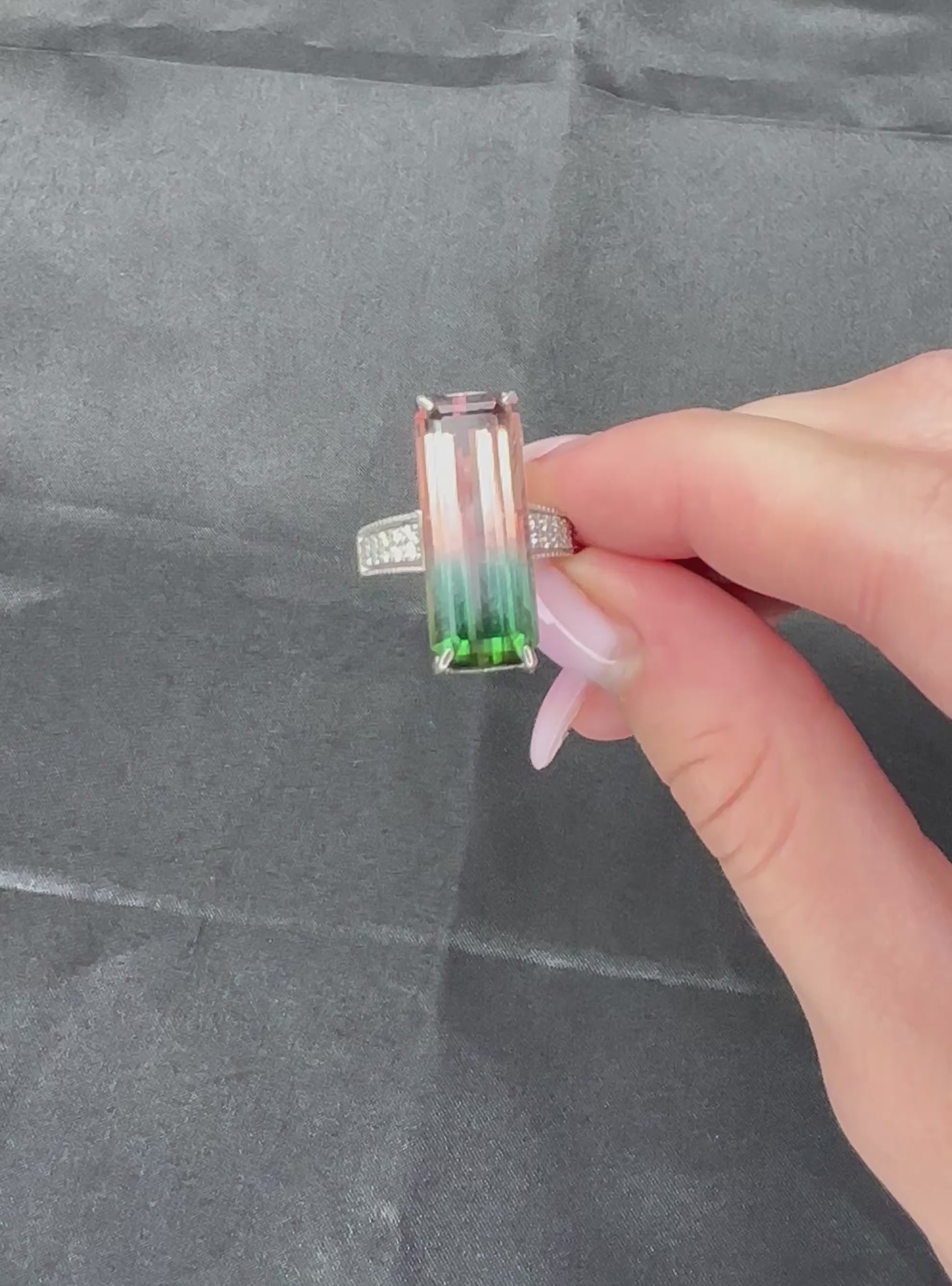 Rare 15.82ct Natural Watermelon Tourmaline & 0.35ct Diamond Platinum Ring Size 7