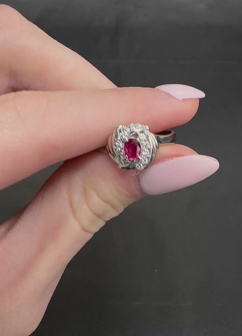 Vintage 0.31ct Intense Red Ruby & 0.14ct Diamond Platinum Ring Size 7.25, 5.19g