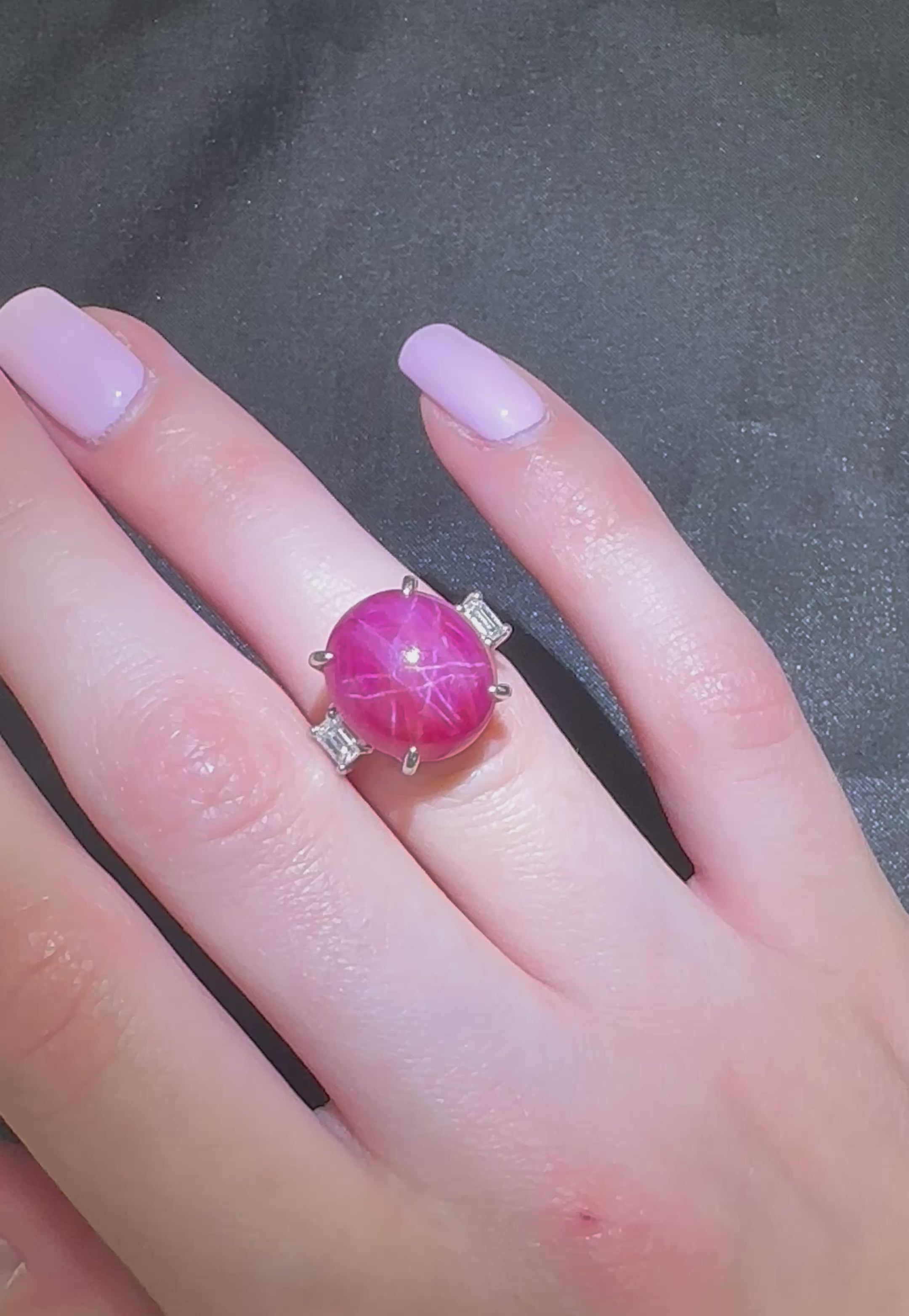 Rare!!! 14.26 Natural Double Star Ruby & 0.38ct Diamond Platinum Ring Size 5.75