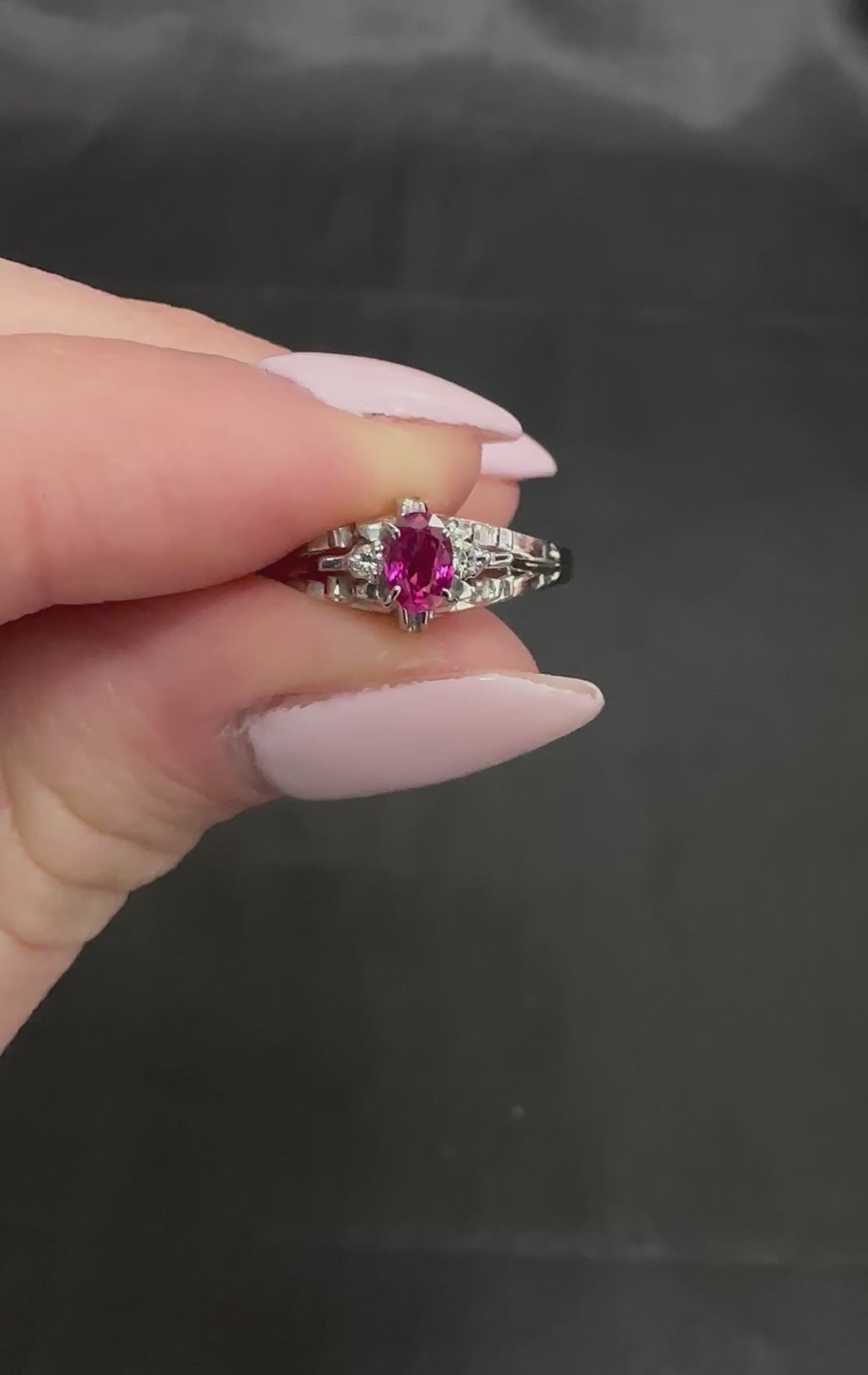 Vintage 0.28ct Vivid Red Natural Ruby & 0.04ct Diamond Platinum Ring Size 6