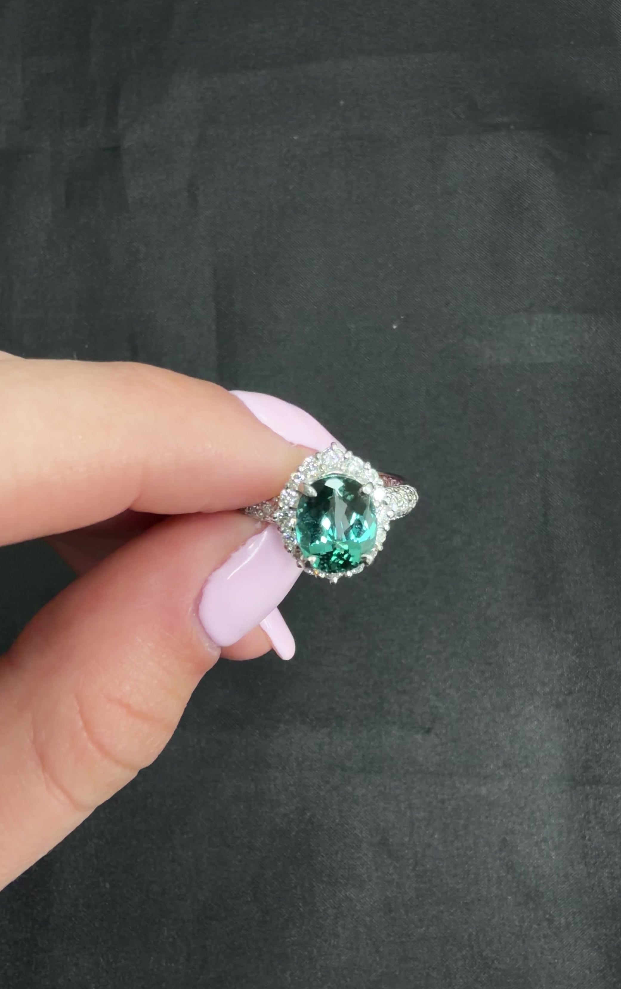 2.78ct Natural Indicolite Blue Tourmaline 0.44ct Diamond Platinum Ring Size 5.5