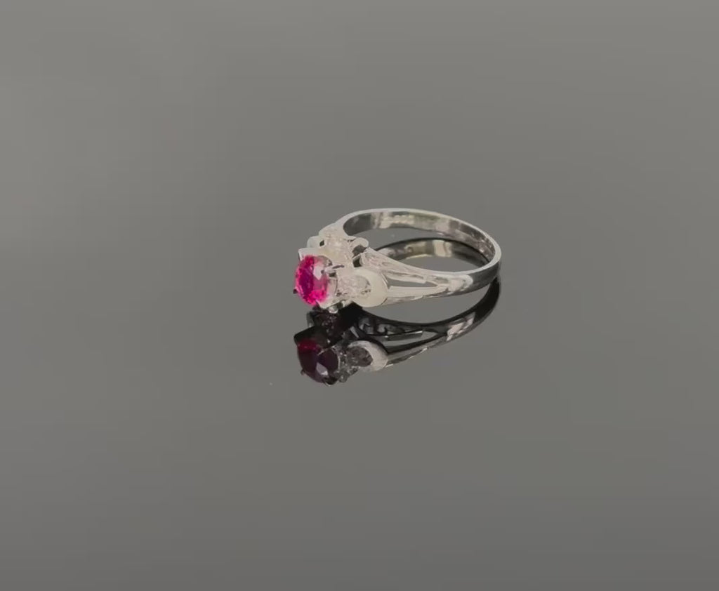 Vintage 0.57ct Ruby & 0.08ct Diamond Platinum Handmade Ring, Size 6.25