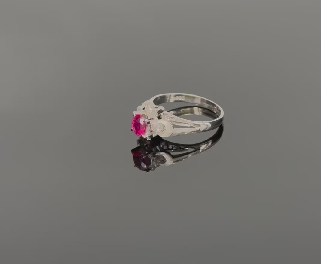 Vintage 0.57ct Ruby & 0.08ct Diamond Platinum Handmade Ring, Size 6.25