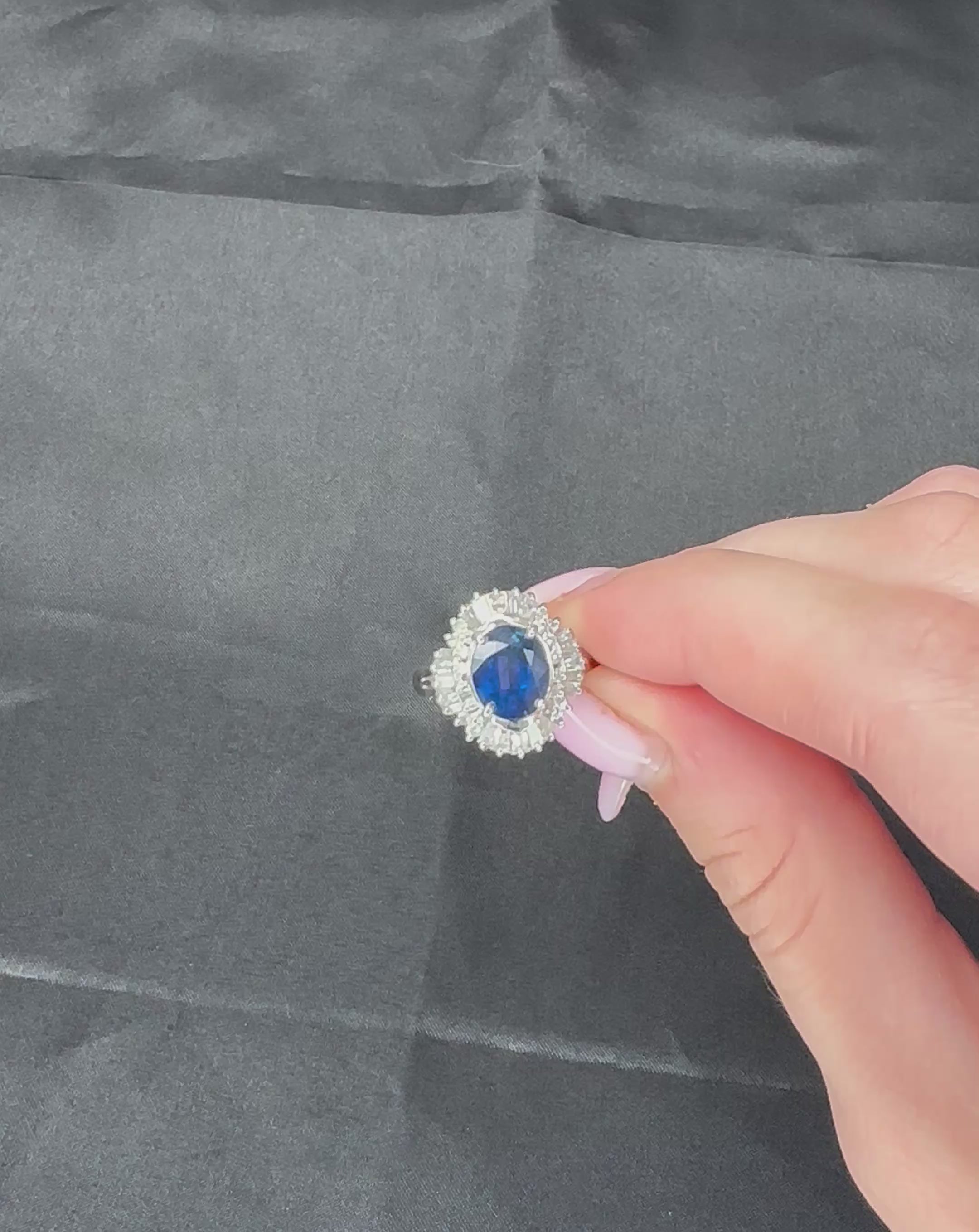 Fine 2.80ct Deep Blue Sapphire & 0.90ct Diamond Platinum Cocktail Ring, Size 7