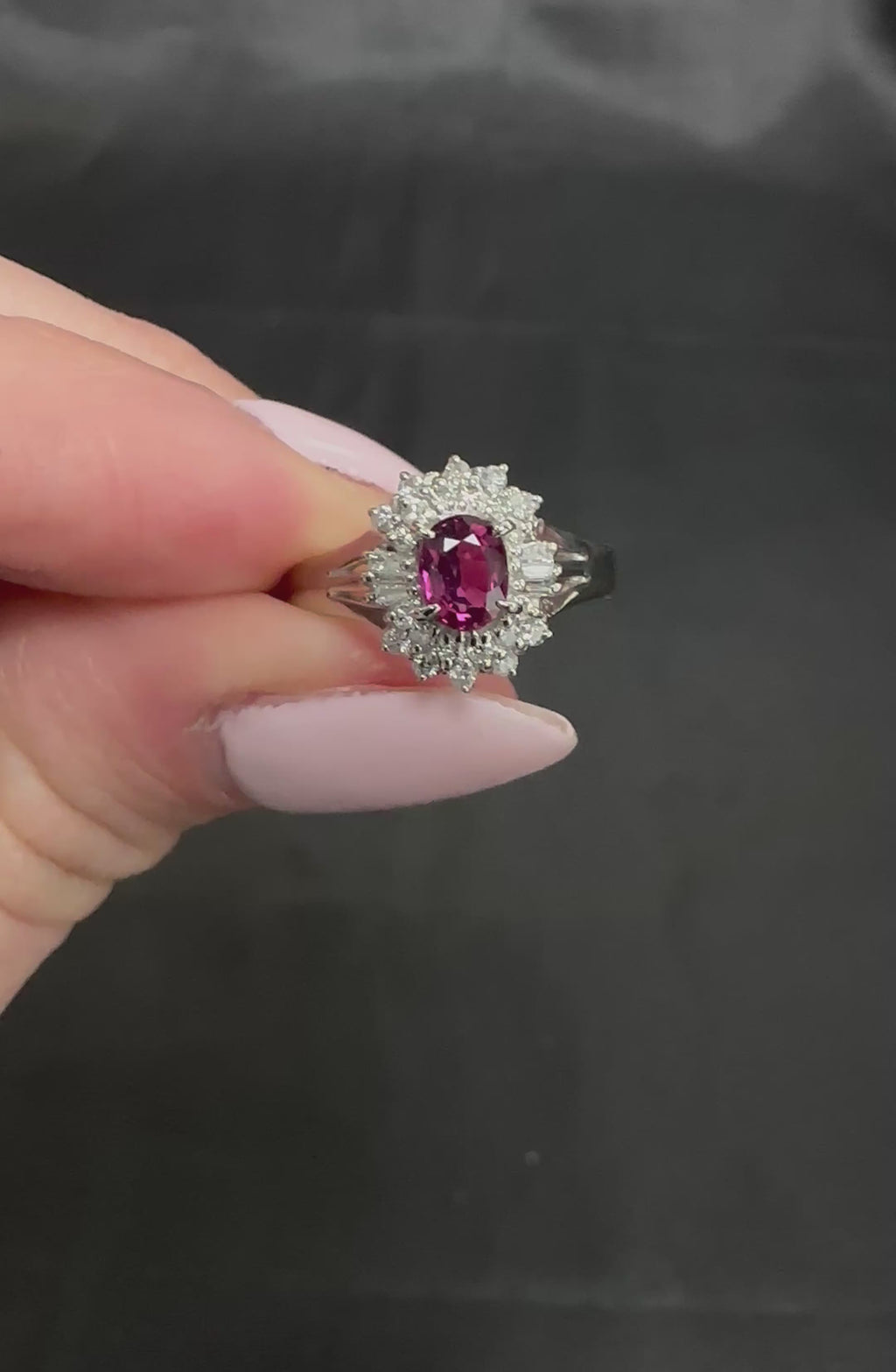 Vintage 0.44ct Natural Ruby 0.23ct Diamond Platinum Cocktail Ring Size 5.5 3.88g