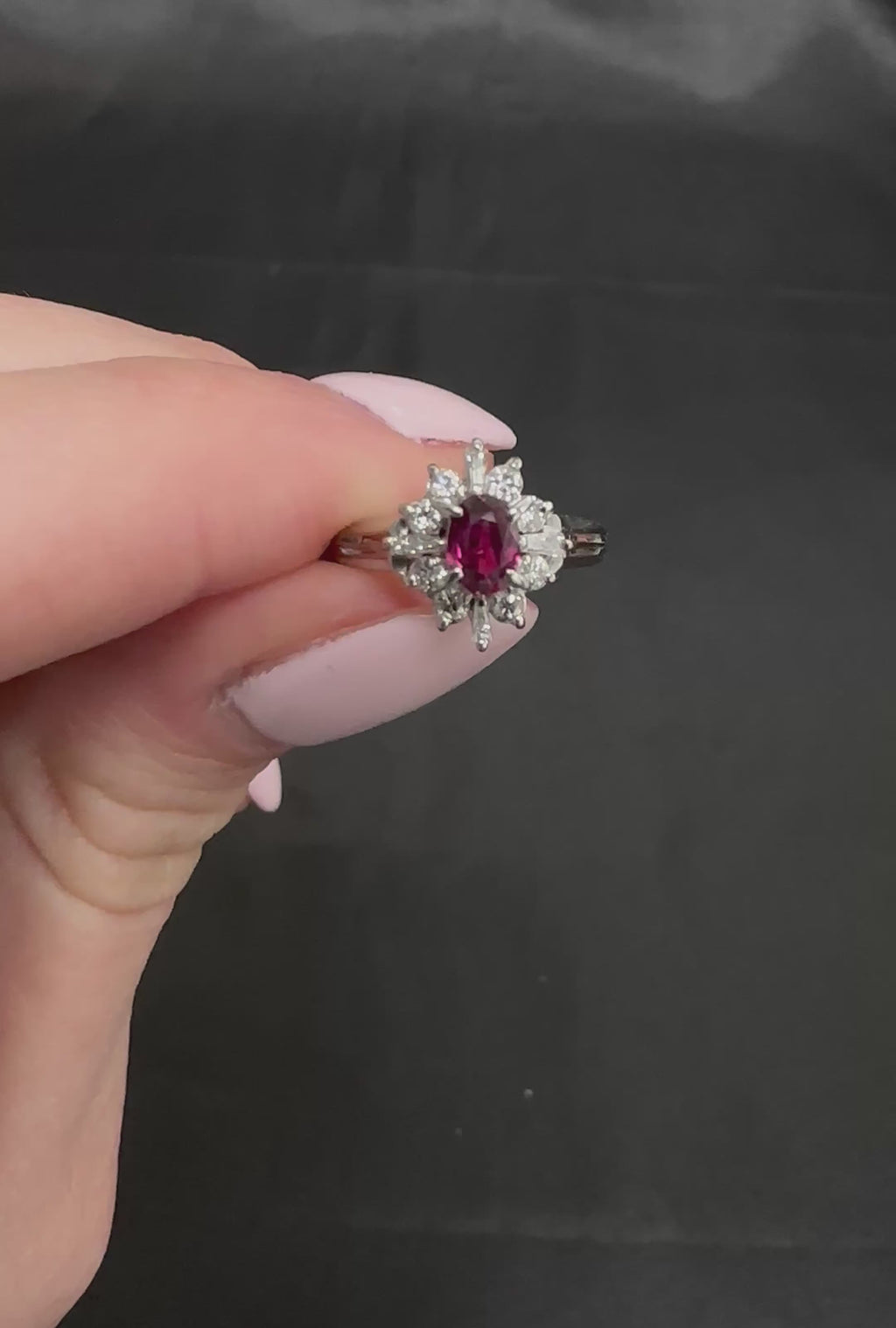 Fine 0.37ct Natural Ruby & 0.24ct Diamond Platinum Cross Cluster Ring Size 3