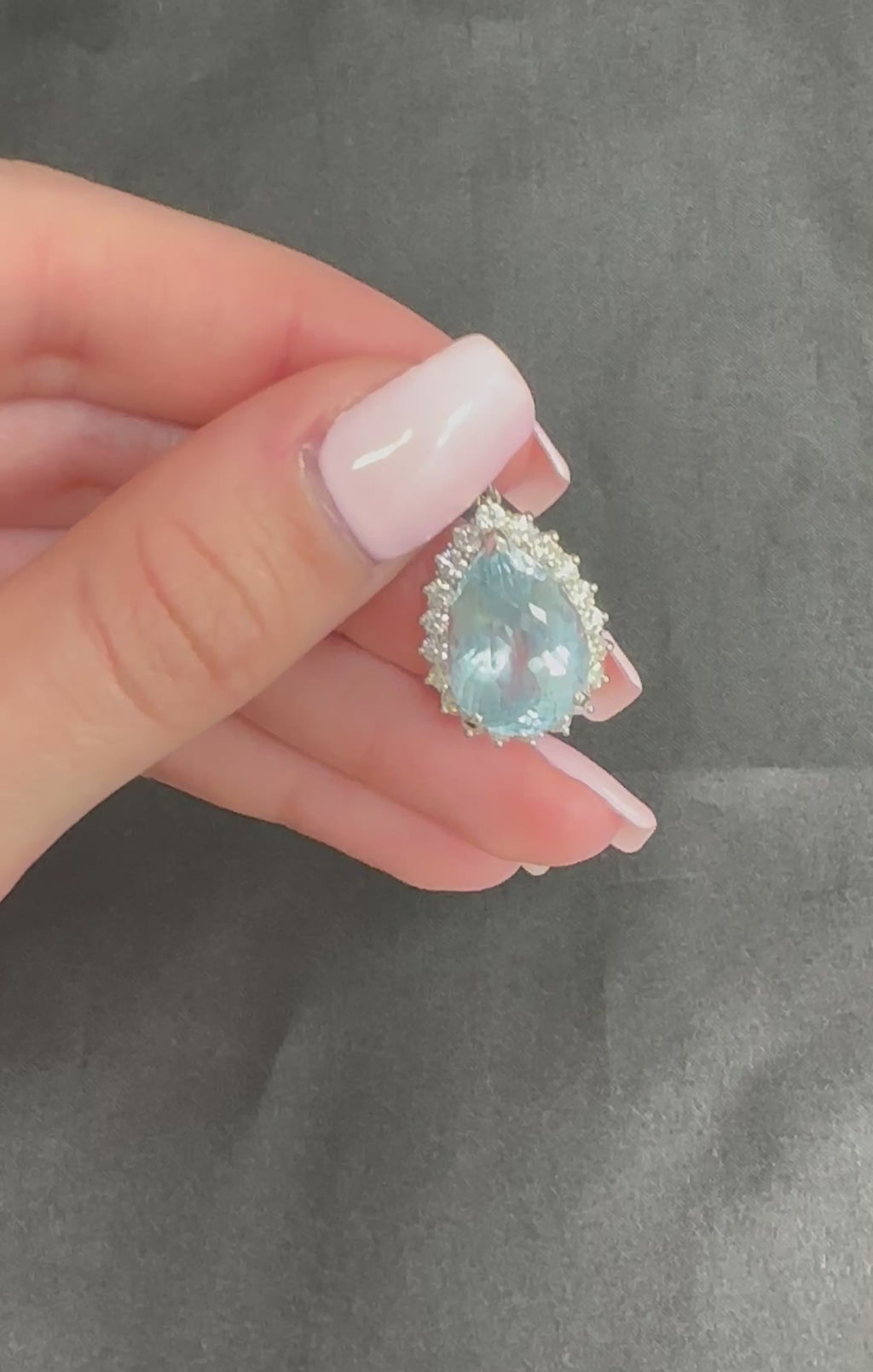 Fine 12.83ct Pear Shape Blue Topaz & 1.13ct Diamond Platinum Pendant