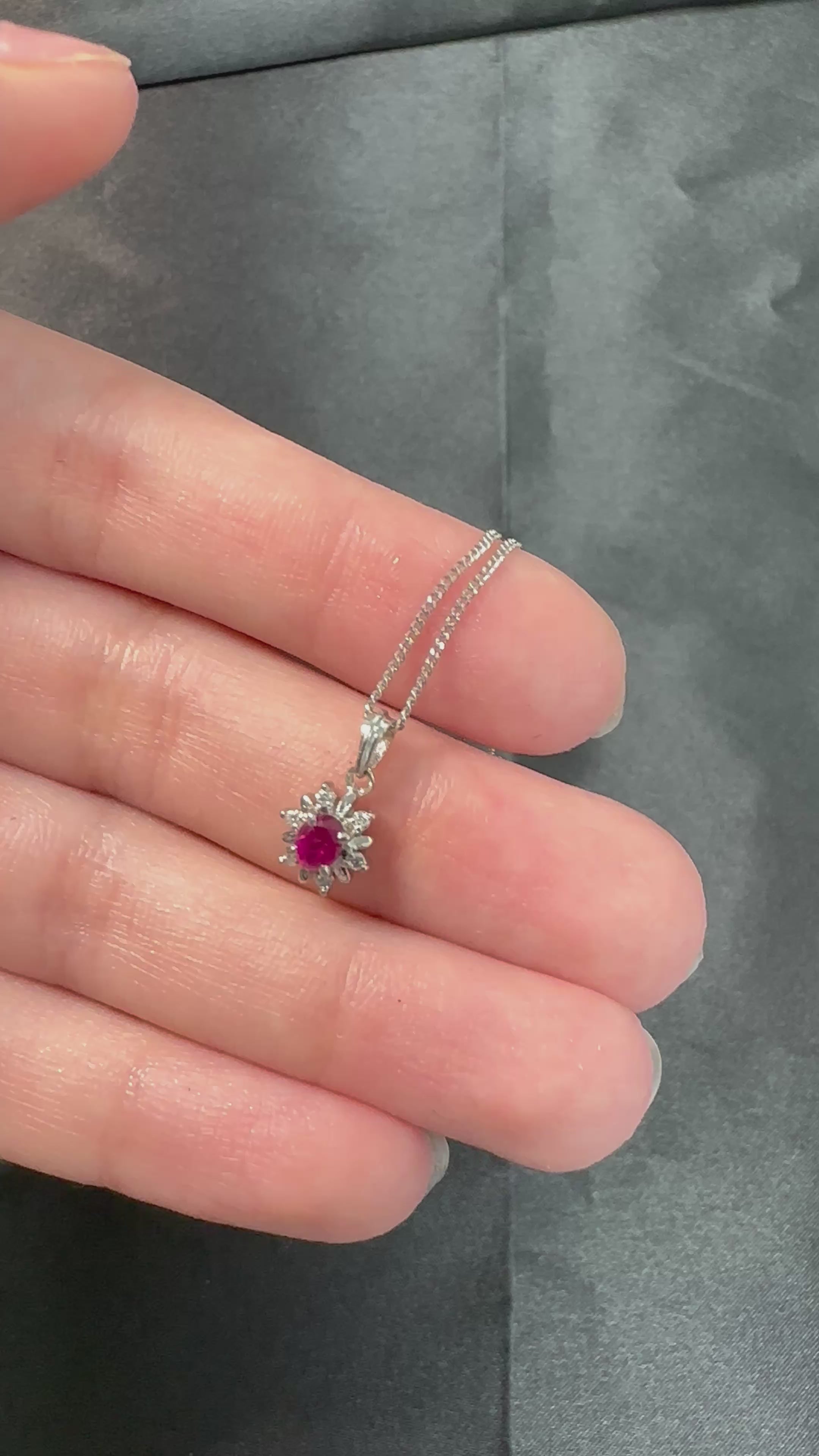 Vintage 0.30ct Ruby & 0.06ct Diamond Platinum 16 Inch Snowflake Necklace