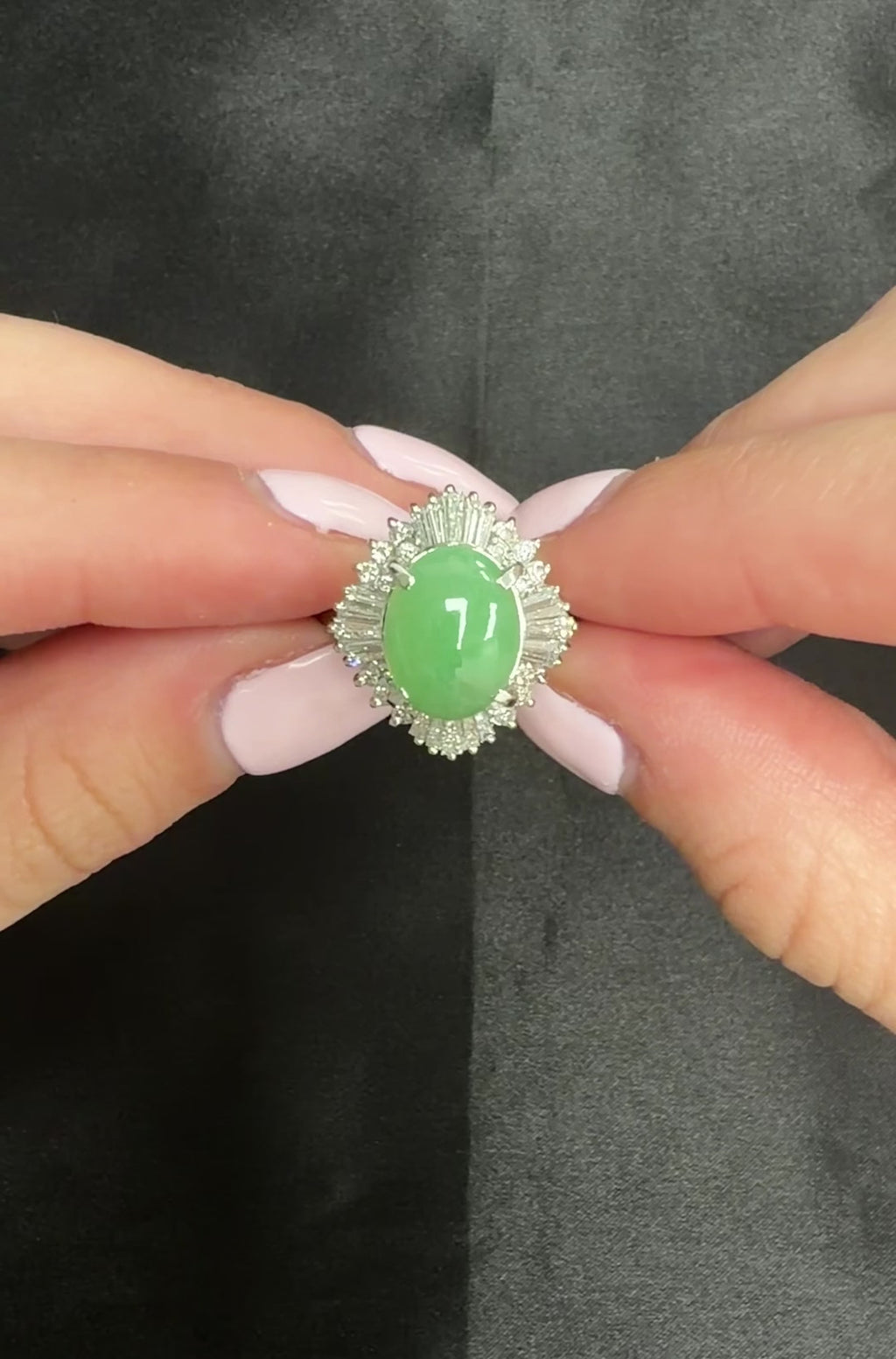Fine 4.51ct Natural Jadeite Jade & 1.22ct Diamond Platinum Ring, Size 7