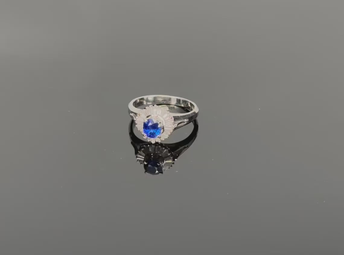 Vintage 0.50ct Blue Sapphire & 0.19ct Diamond Platinum Cocktail Ring Size 4.25