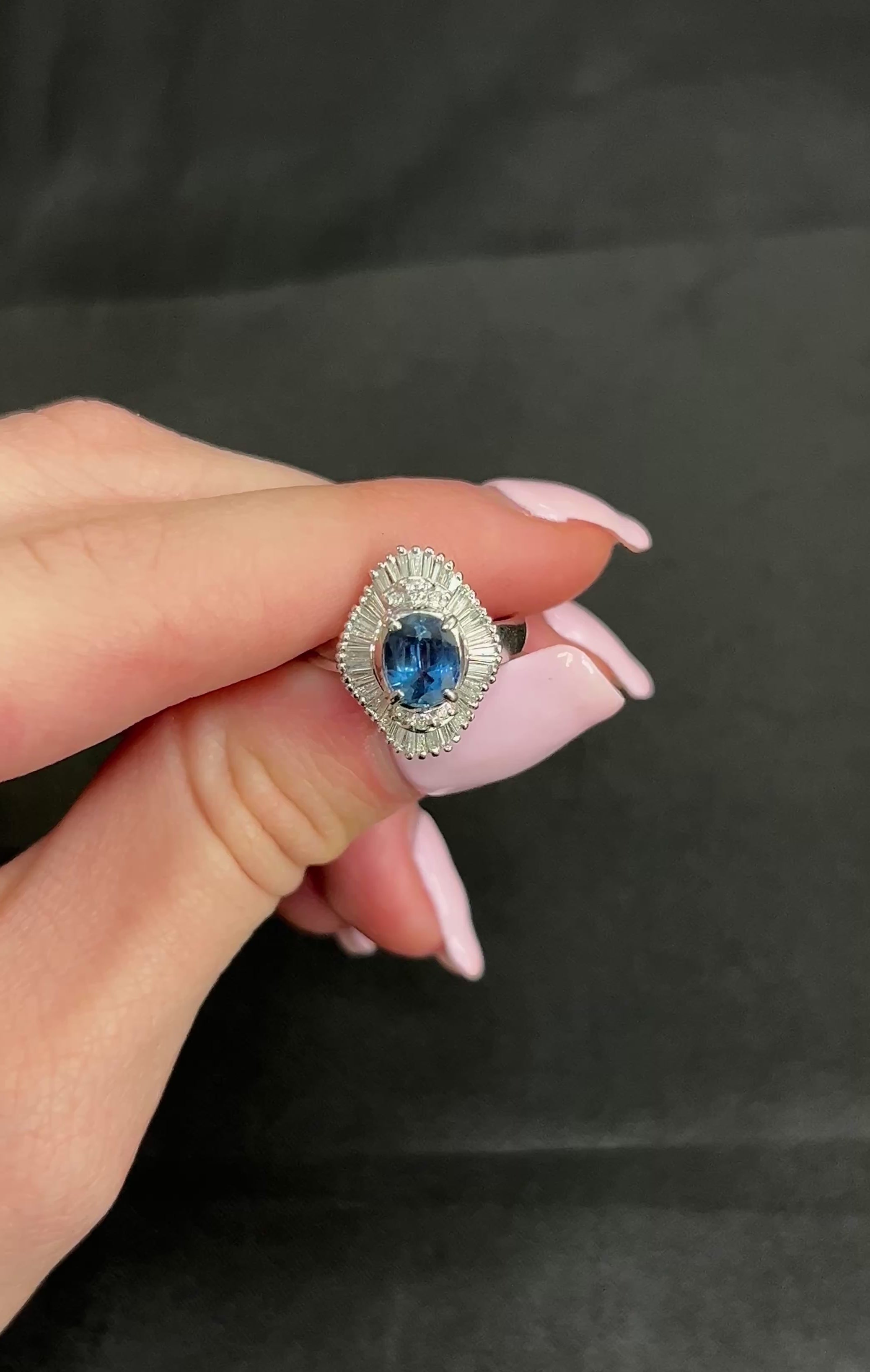 Vintage 1.70ct Blue Sapphire 1.02ct Diamond Platinum Ring Size 6