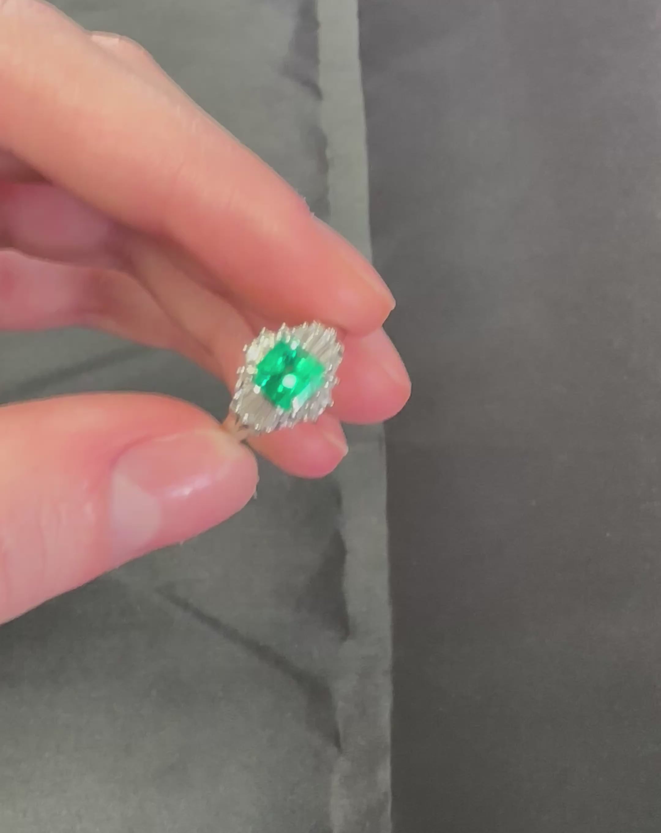 Vintage 0.90ct Colombian Emerald & 0.37ct Diamond Platinum Ring, Size 3.75