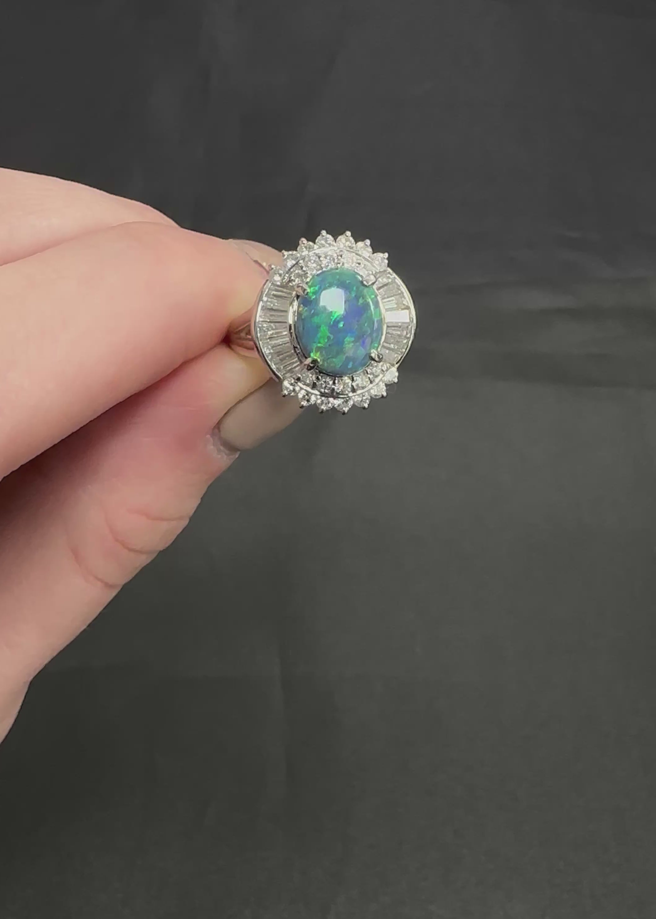 Fine 2.09ct Natural Black Opal & 1.06ct Diamond Platinum Ring Size 6