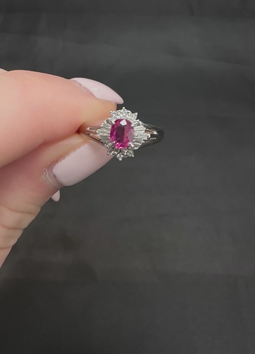 Vintage 0.55ct Ruby & 0.15ct Diamond Platinum Cocktail Cluster Ring Size 4.75