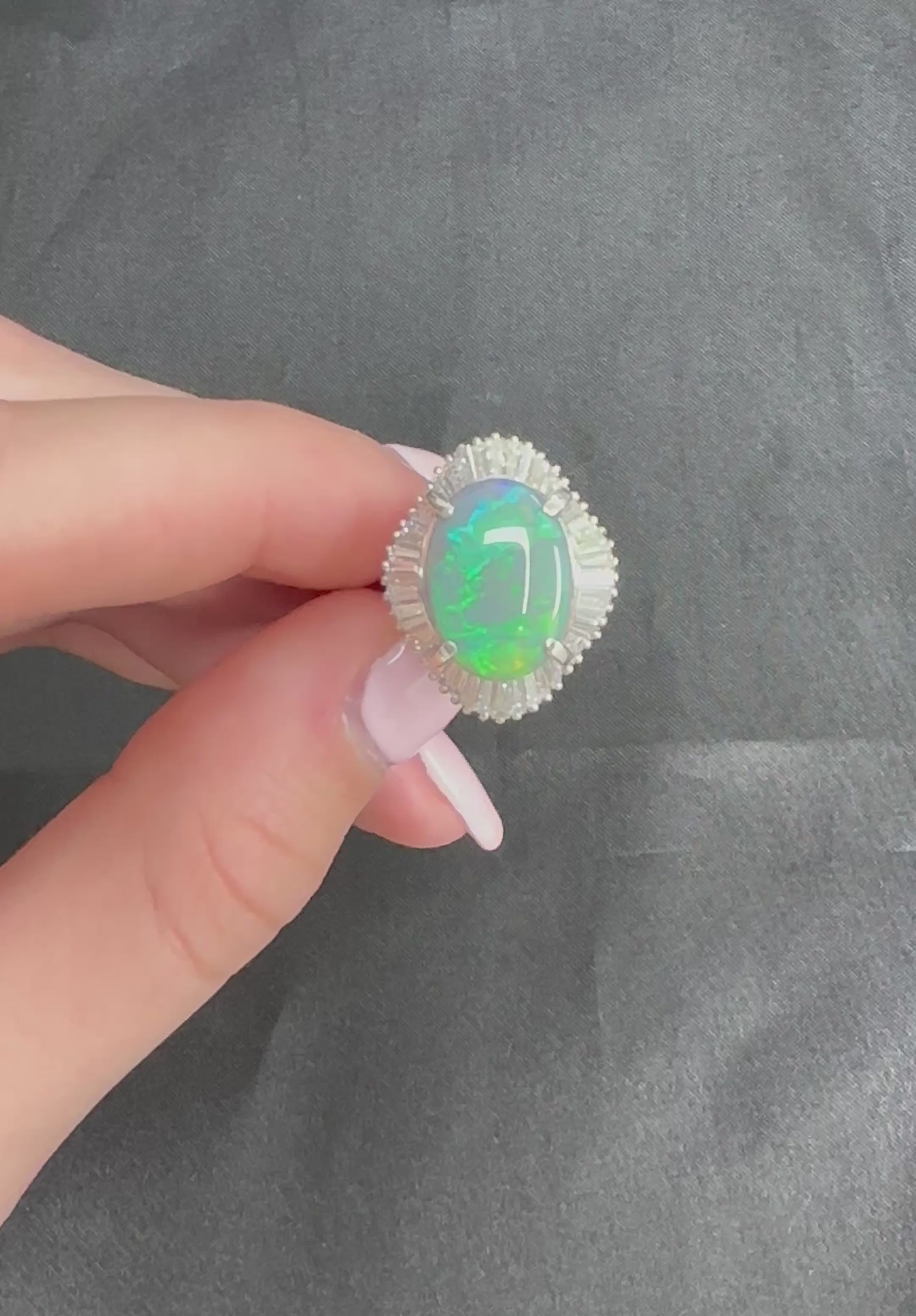 Rare 4.62ct Natural Untreated Black Opal & 1.65ct Diamond Platinum Ring Size 5.5