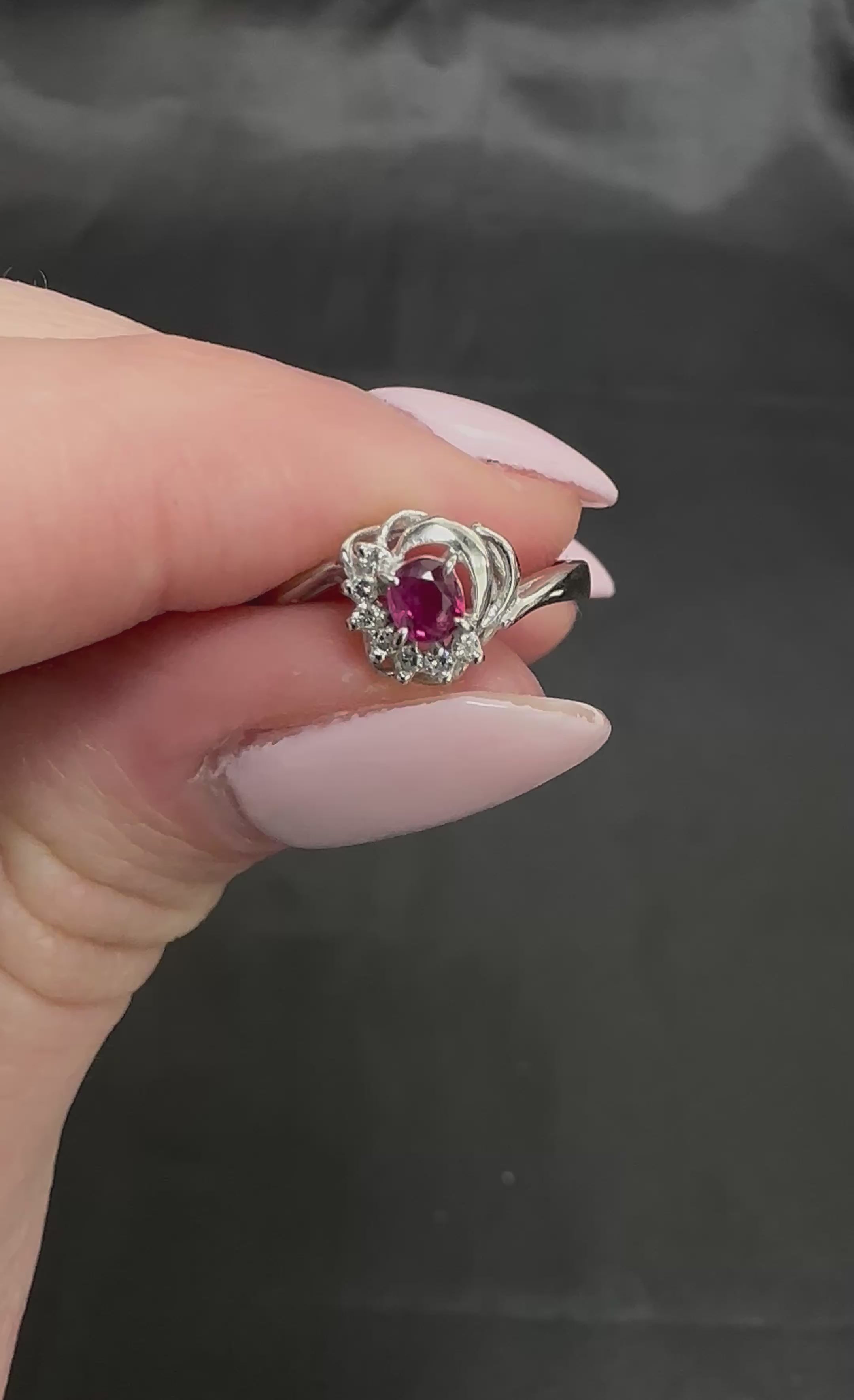 Vintage 0.21ct Natural Ruby & 0.05ct Diamond Handmade Platinum Ring Size 4.5