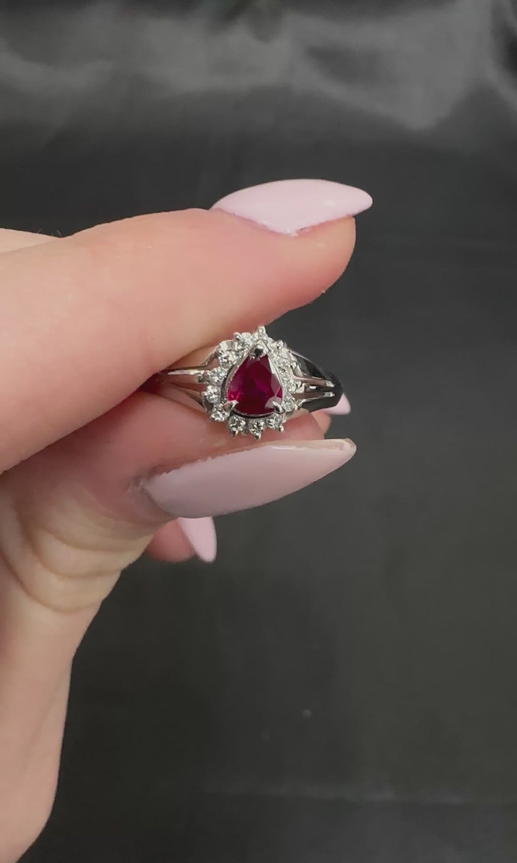 Vintage 0.34ct Intense Red Natural Ruby & 0.12ct Diamond Platinum Ring Size 5.75