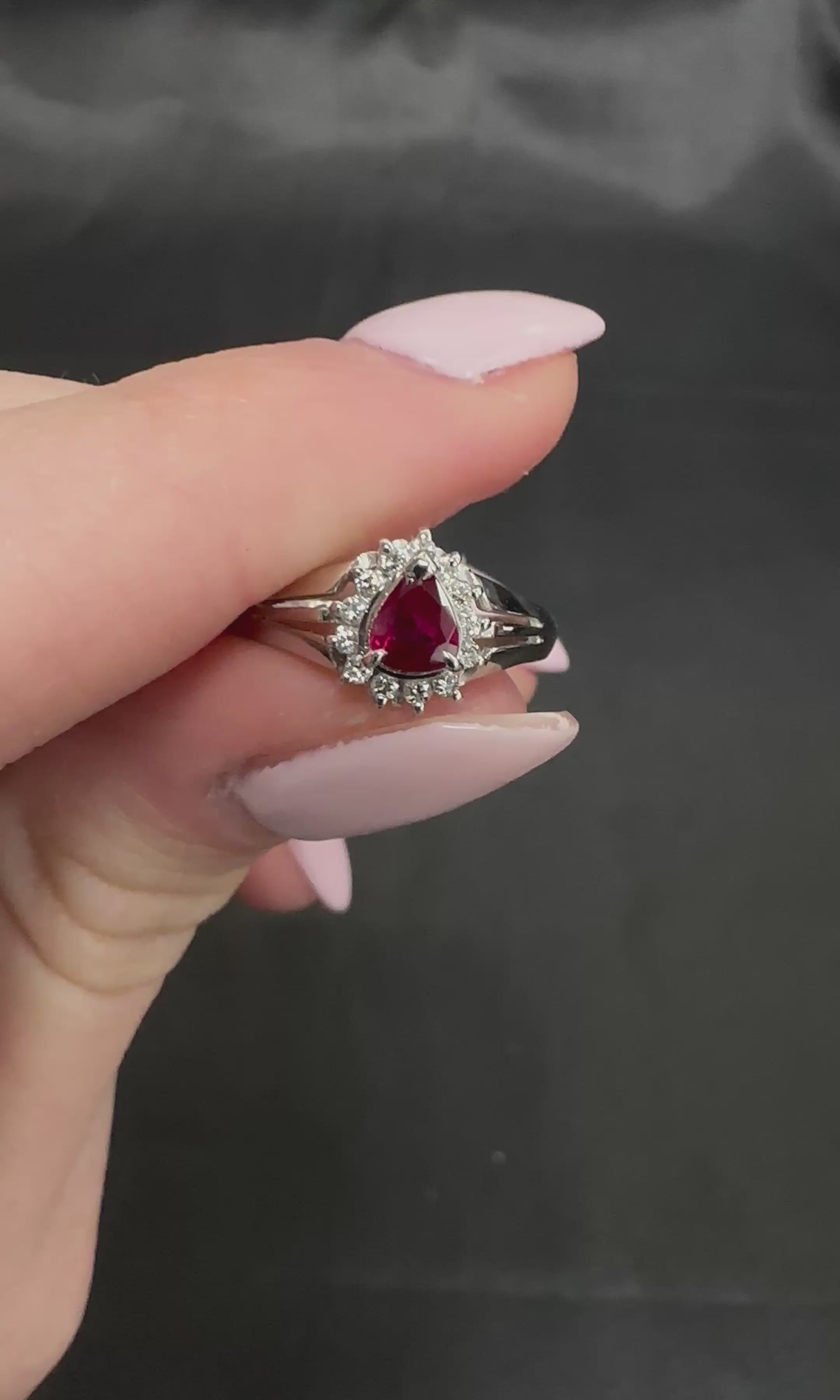 Vintage 0.34ct Intense Red Natural Ruby & 0.12ct Diamond Platinum Ring Size 5.75