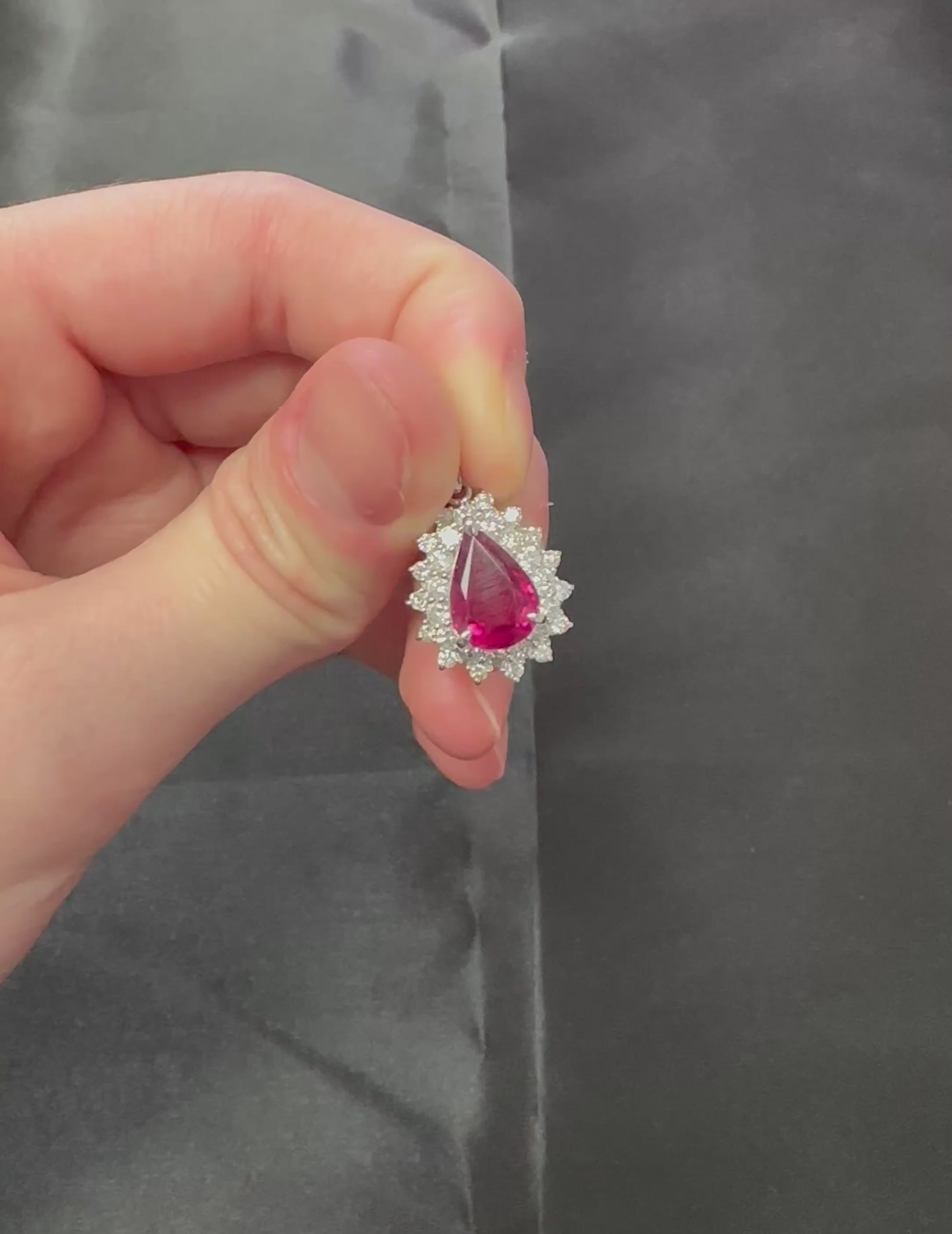 Fine 2.61ct Intense Red Rubellite Tourmaline & 1.03ct Diamond Platinum Pendant