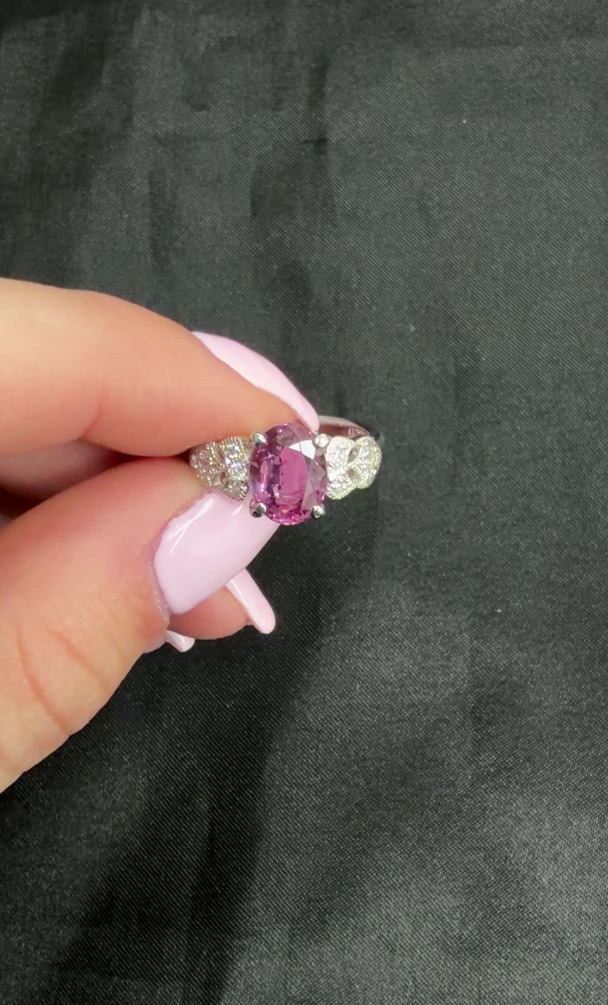Fine 2.97ct GIA Madagascar Pink Sapphire & 0.13ct Diamond Platinum Ring Size 5