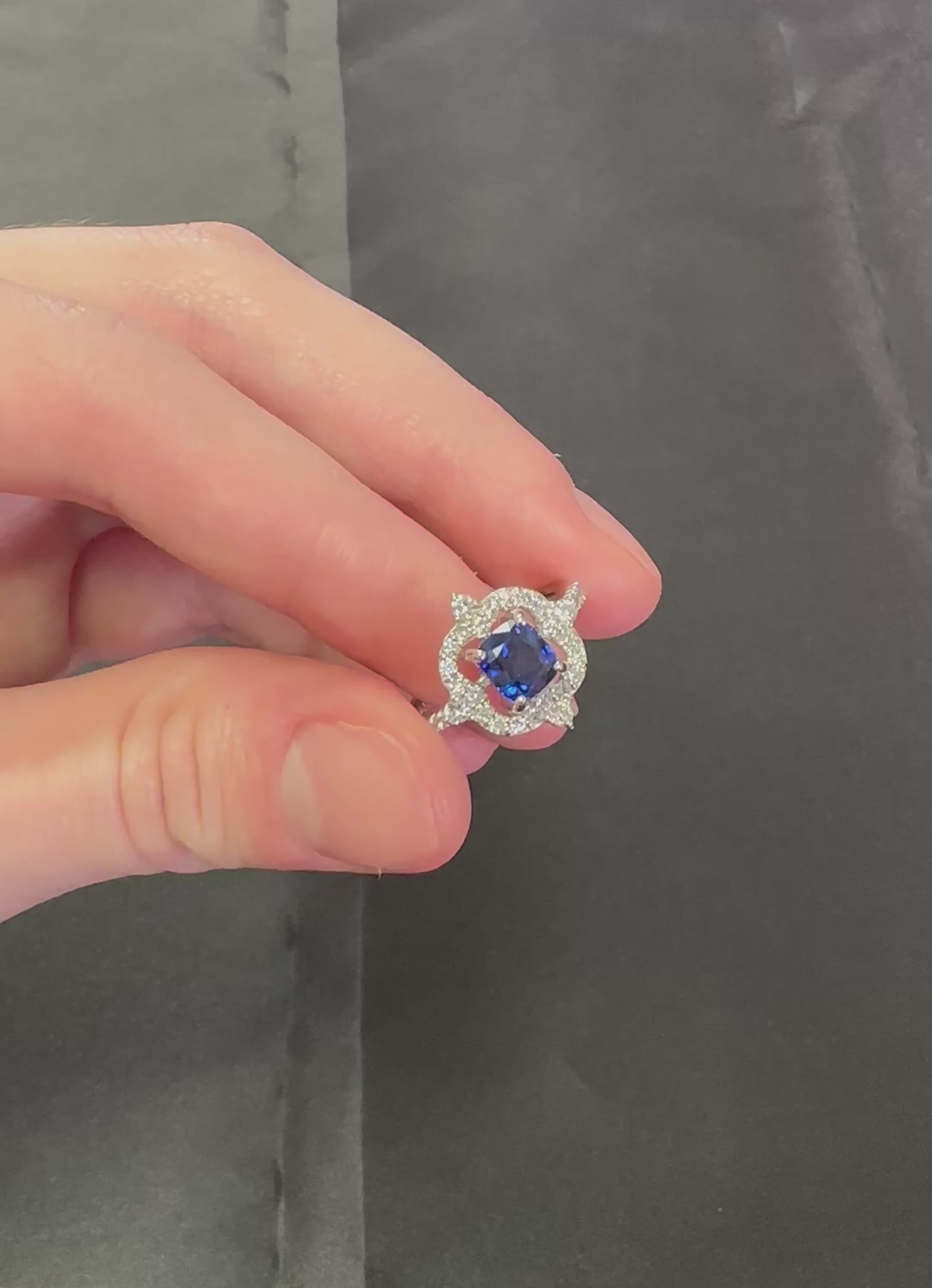 1.47ct Royal Blue GIA Certified Sapphire 0.48ct Diamond Platinum Ring, Size 6.5