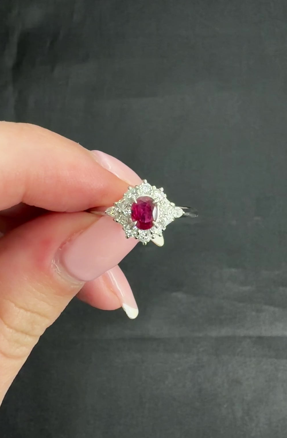 Fine 0.40ct Natural Ruby & 0.48ct Diamond Platinum Ring, Size 8.5