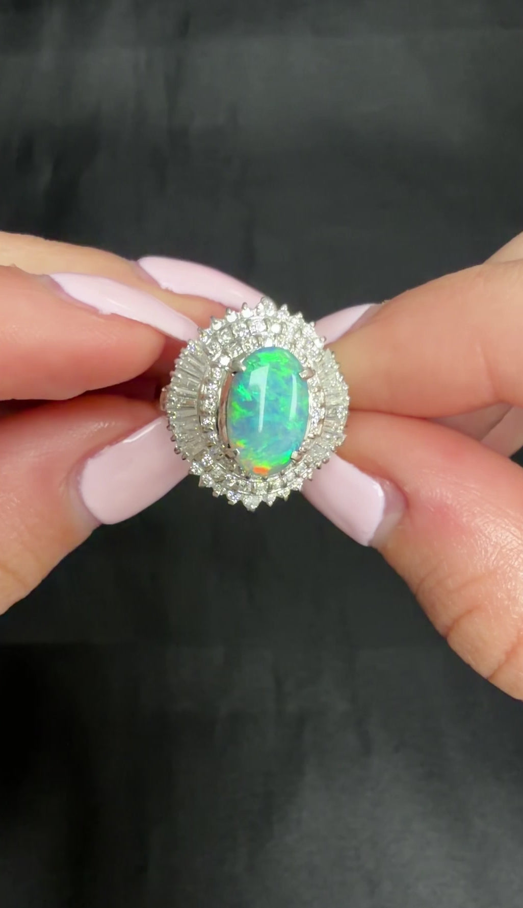 Rare 2.08ct Natural Black Opal & 2.28ct Diamond Platinum Ring, Size 5