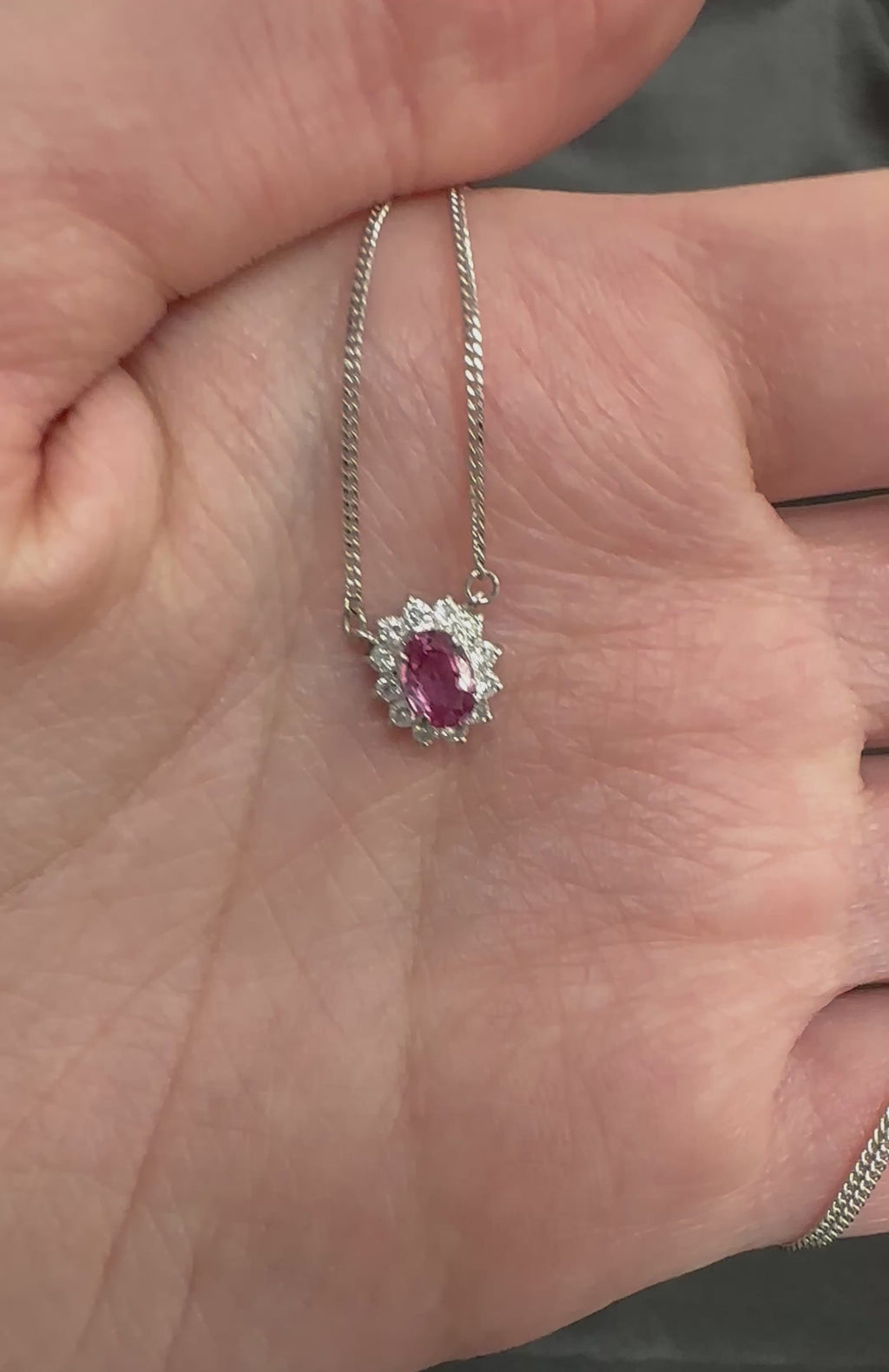 Rare 0.60ct Padparadscha Pink Sapphire 0.23ct Diamond 16 Inch Platinum Necklace